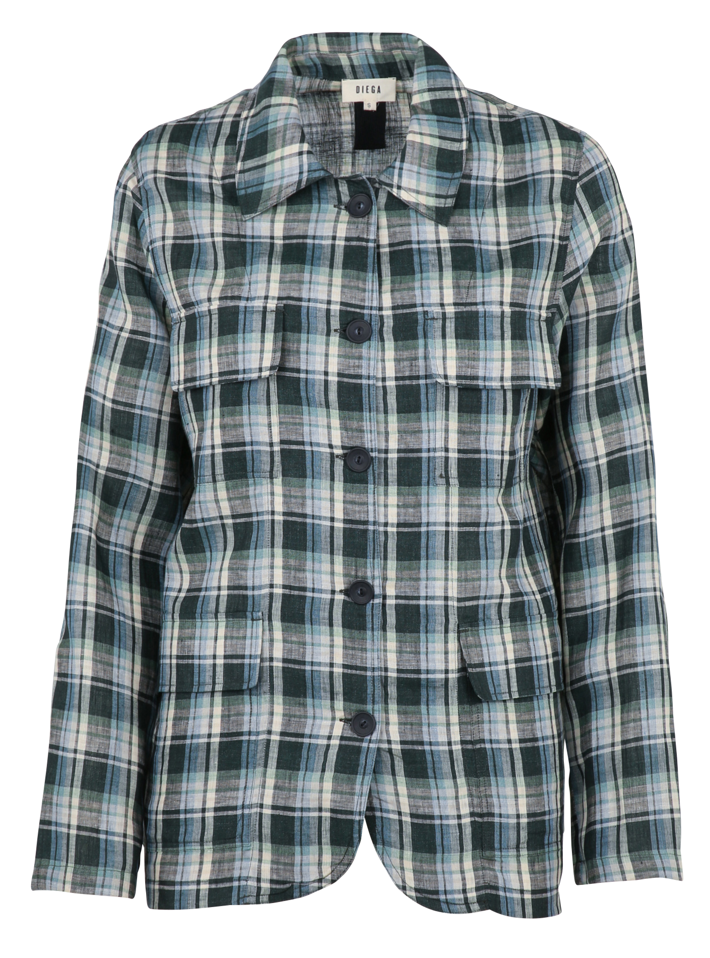 Checked linen shirt with classic collar DIEGA Green