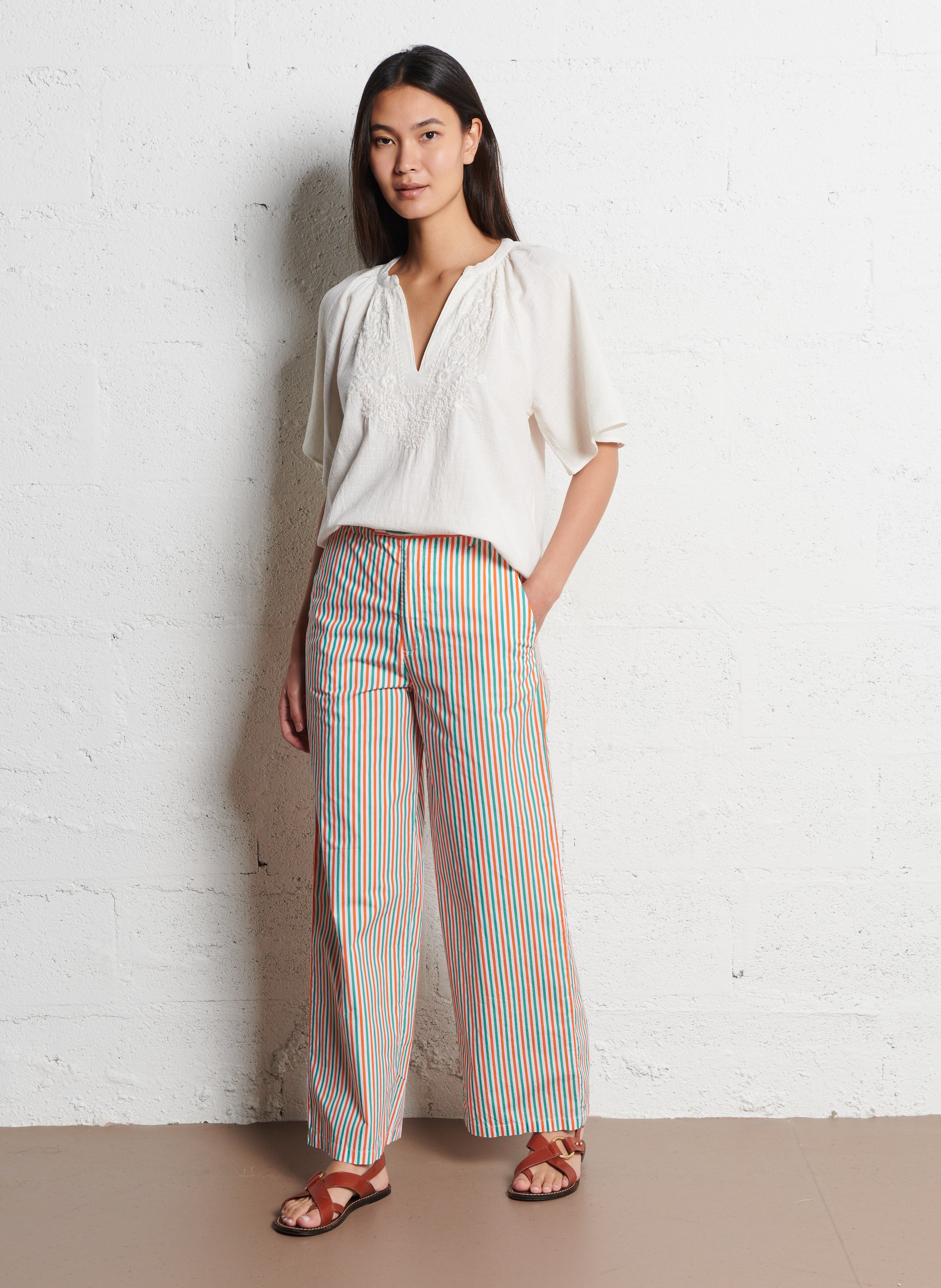 Top droit en coton brodé MAISON 123 Beige