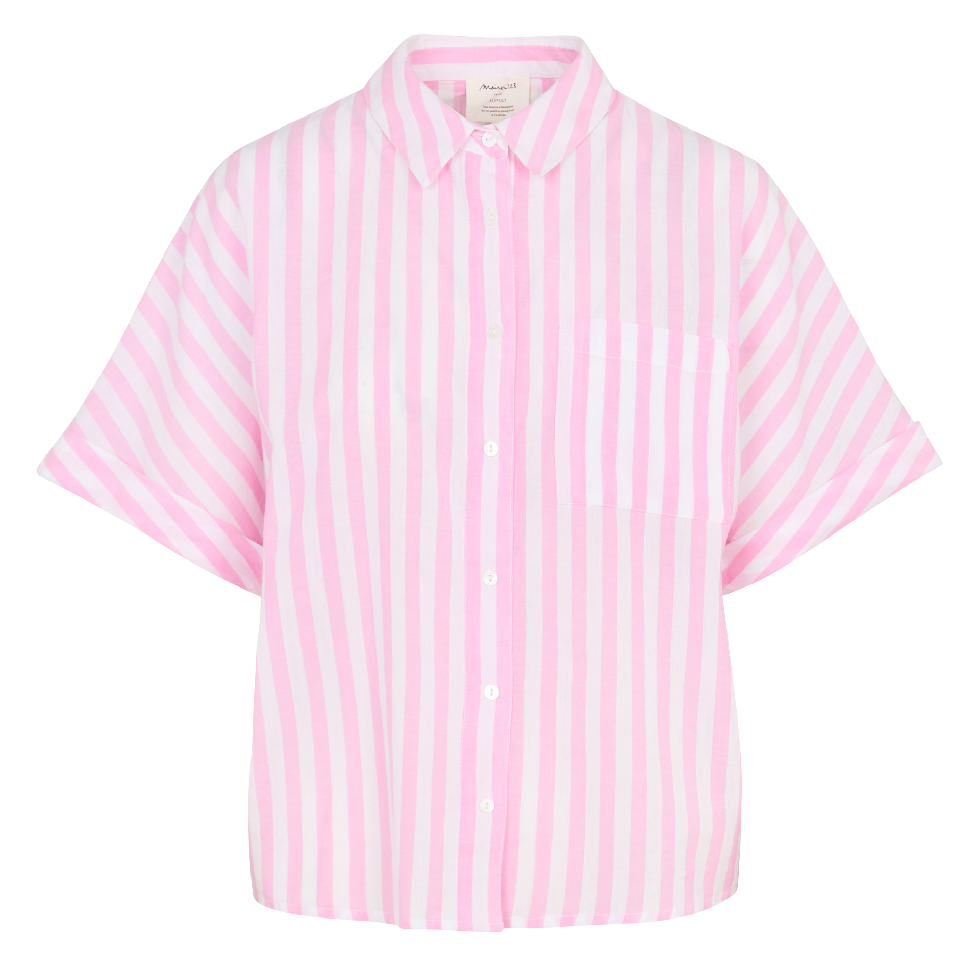 Chemise col classique manches contrastantes en coton Pink