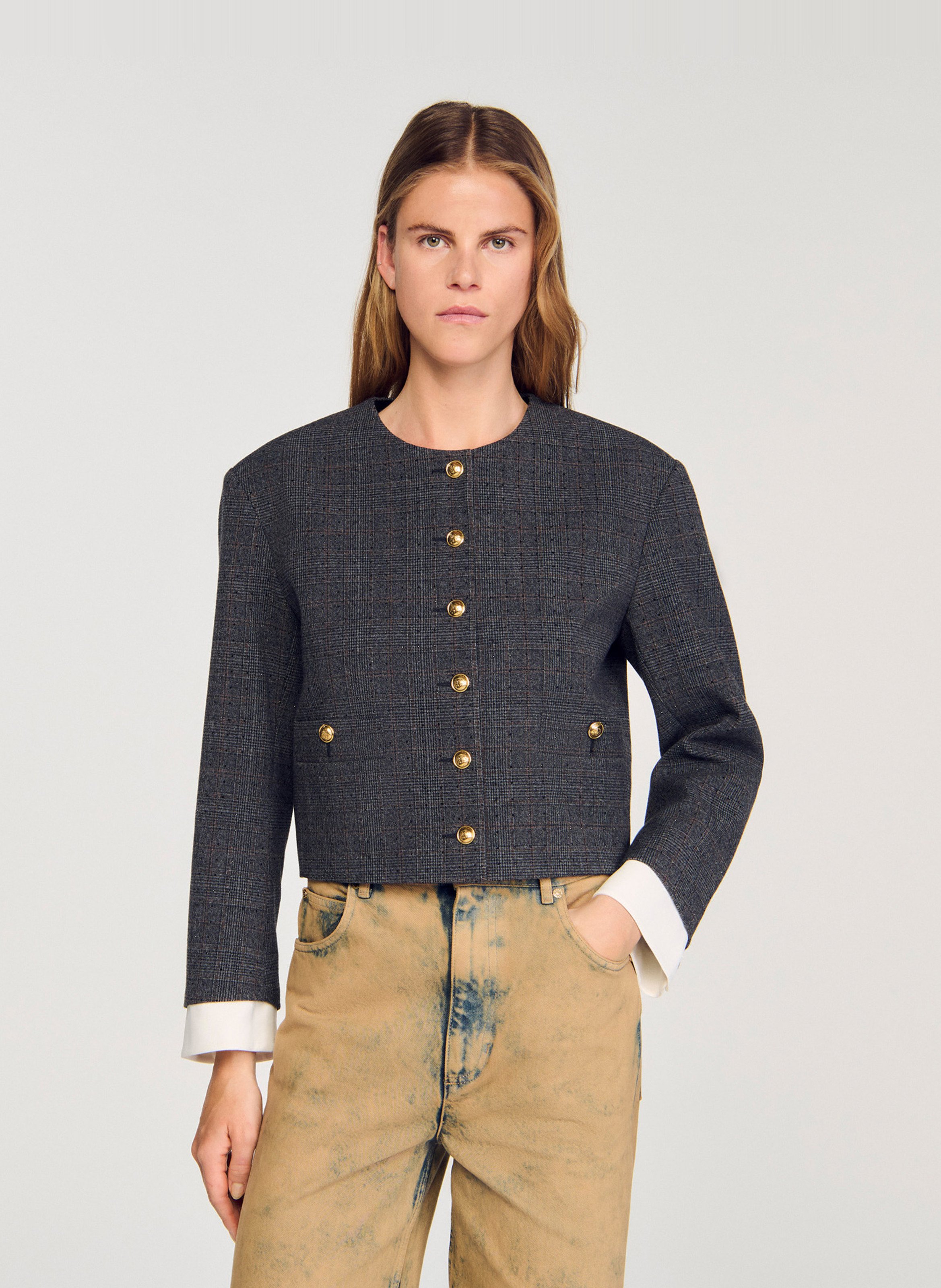 Veste tailleur droite imprimée SANDRO Gris