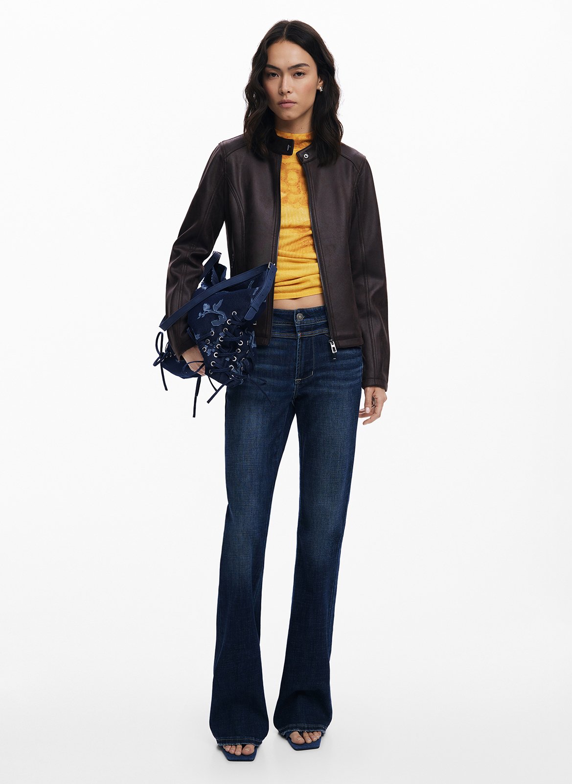 Giacca con collo rotondo effetto pelle DESIGUAL Marrone