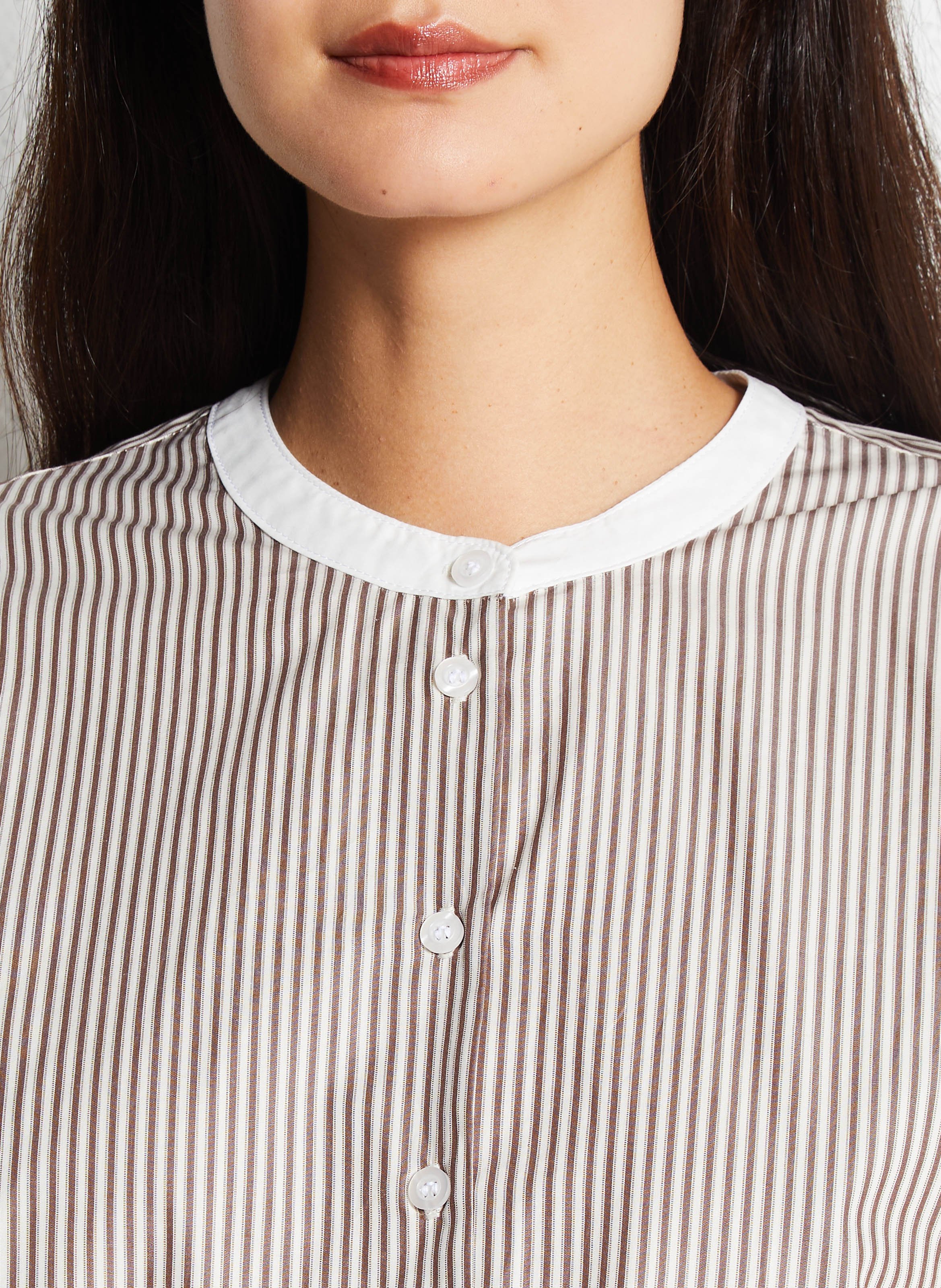 Loose-fit striped cotton shirt with round neck HOD PARIS Brown