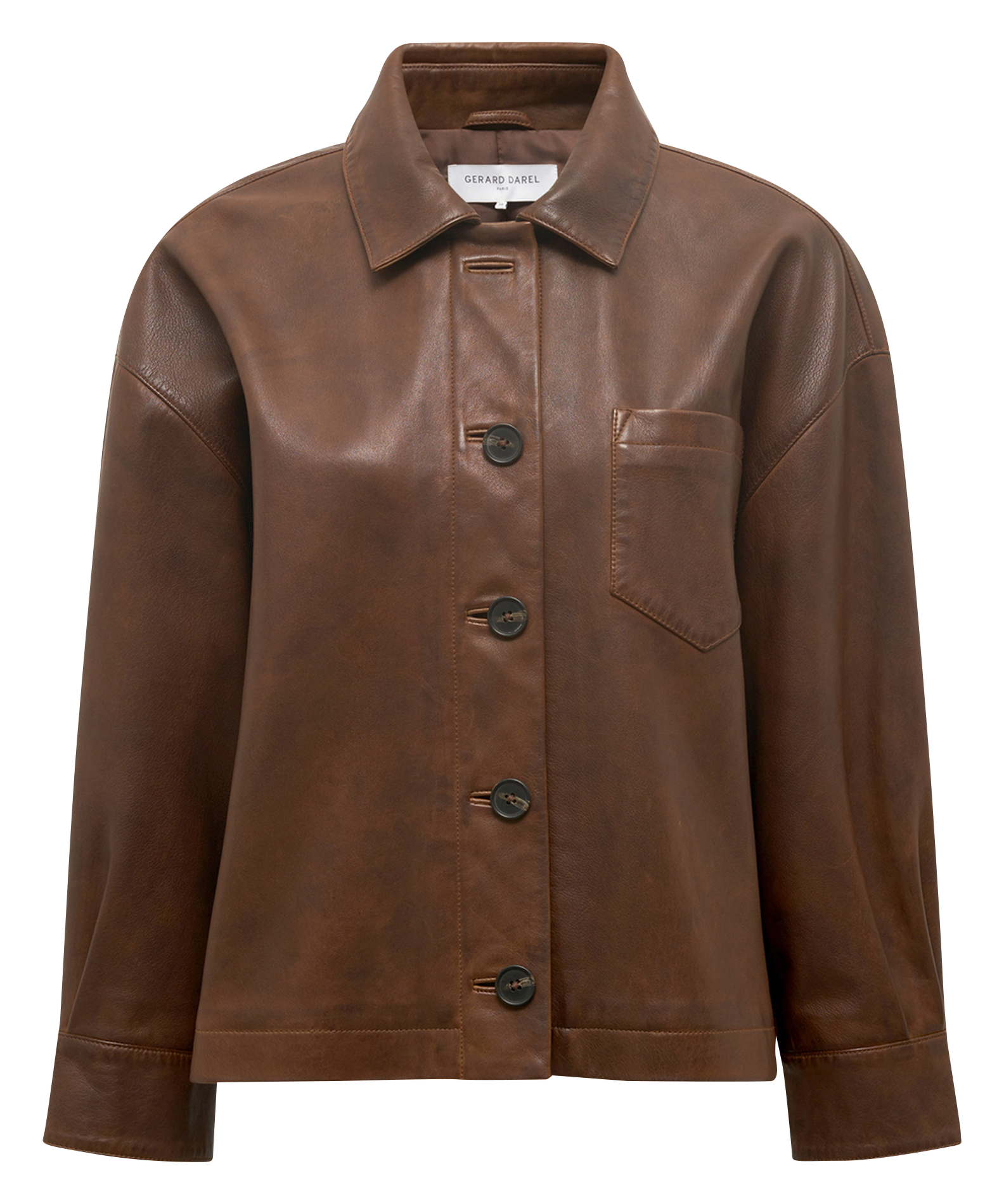 Lambskin leather jacket with classic collar GERARD DAREL Brown