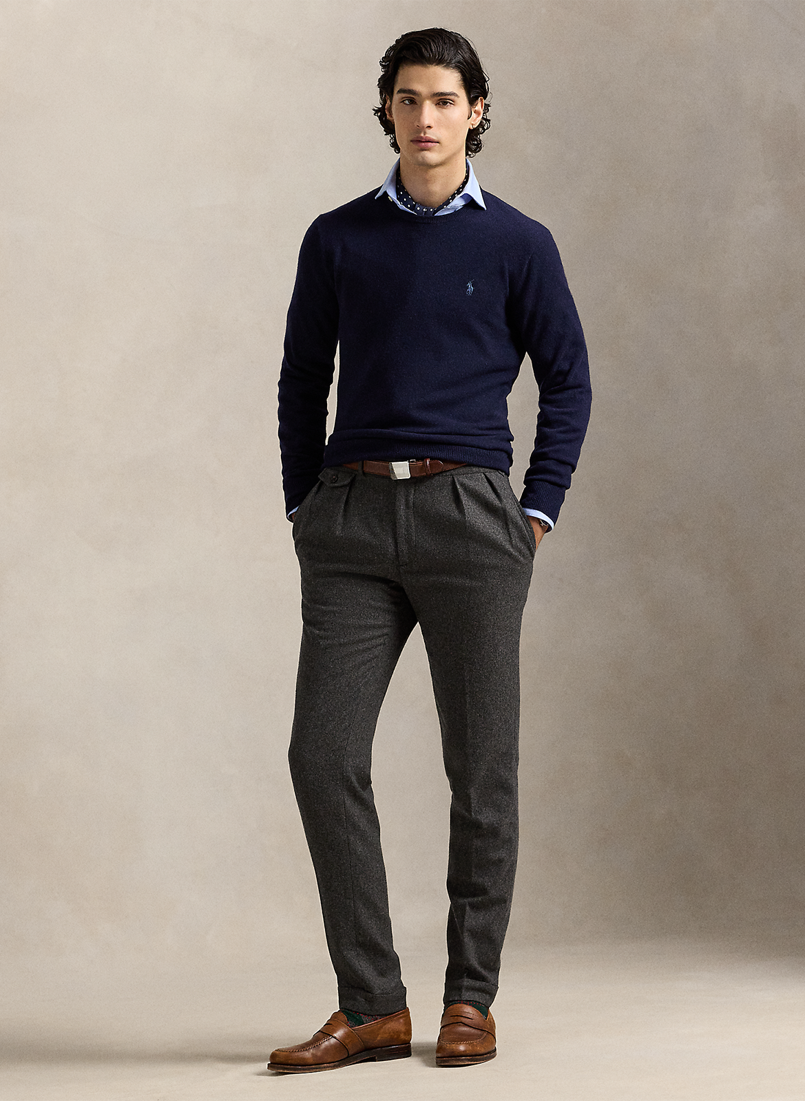 Pull col rond en laine POLO RALPH LAUREN Bleu