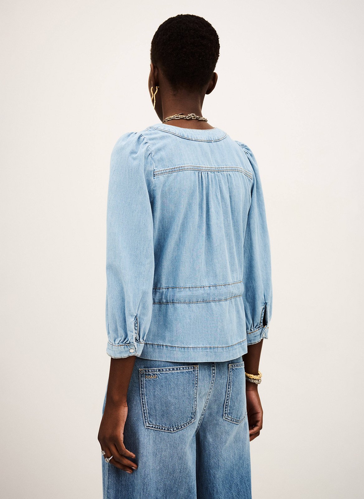 Top col V droit en coton BA&SH Bleu