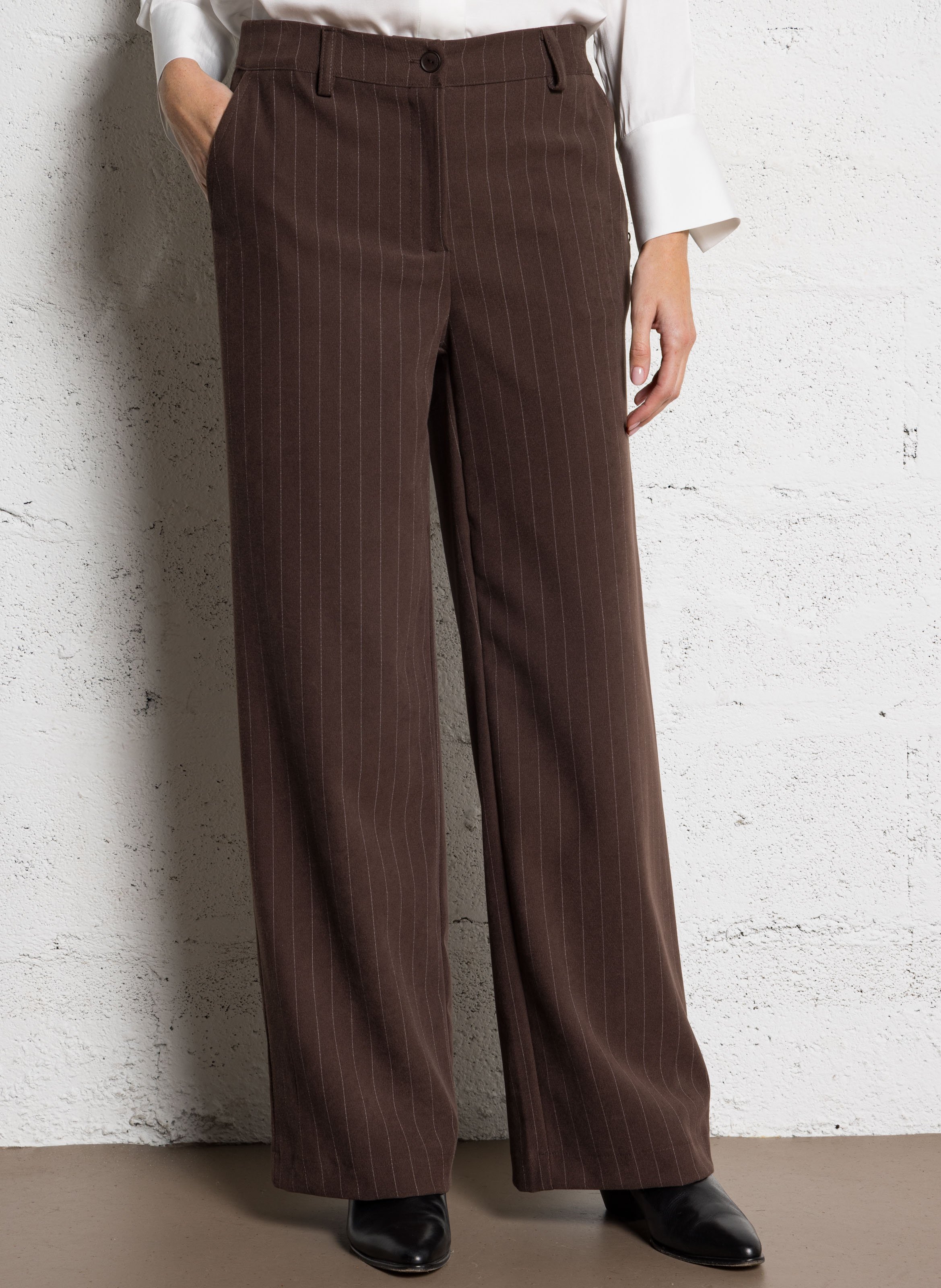 Pantalon large à rayures PLEASE Marron