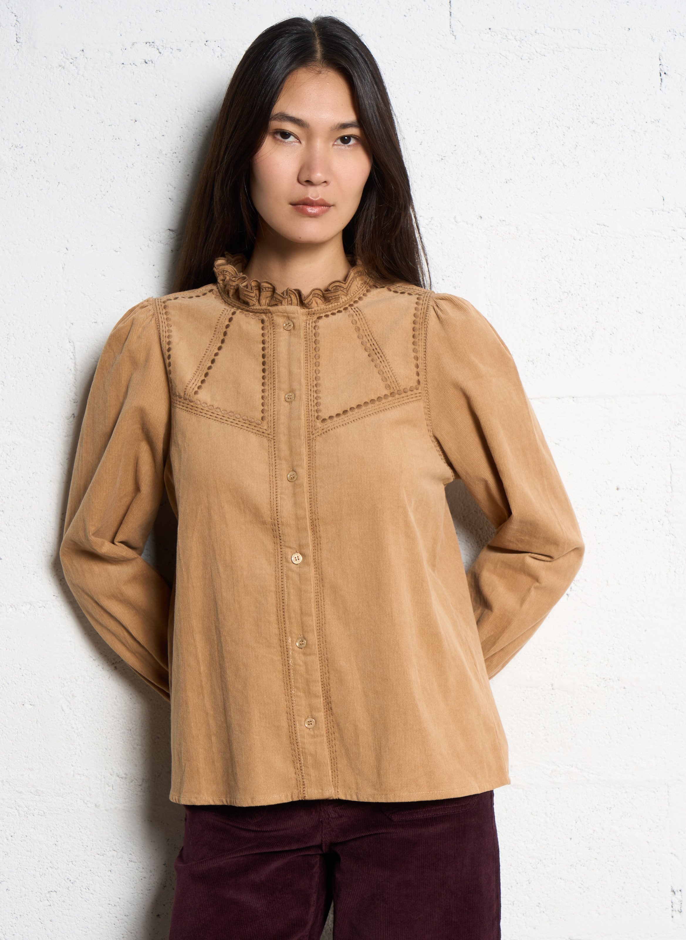 Straight cotton round-neck blouse LA PETITE ETOILE Beige