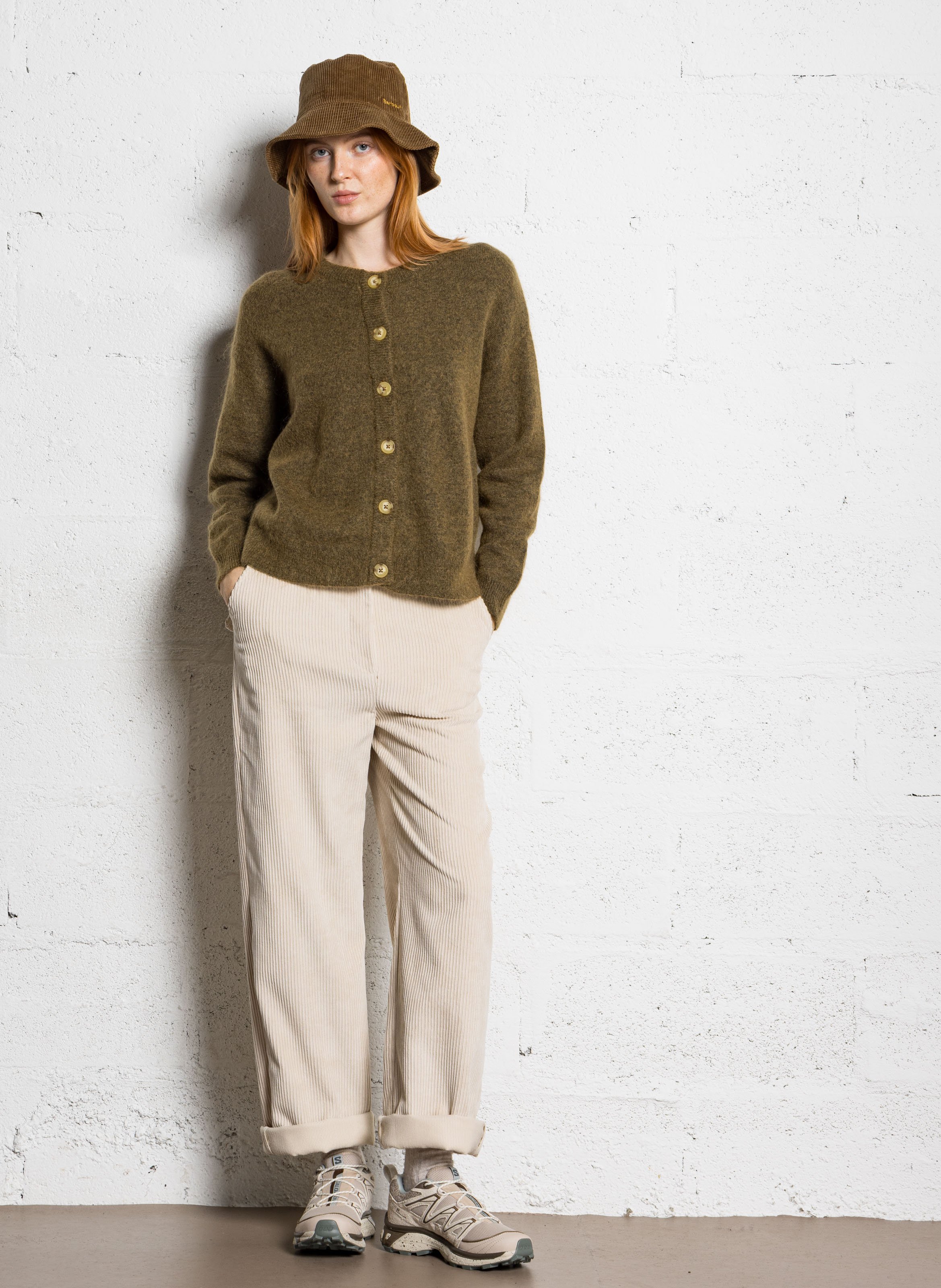 Round-neck wool-blend cardigan Green