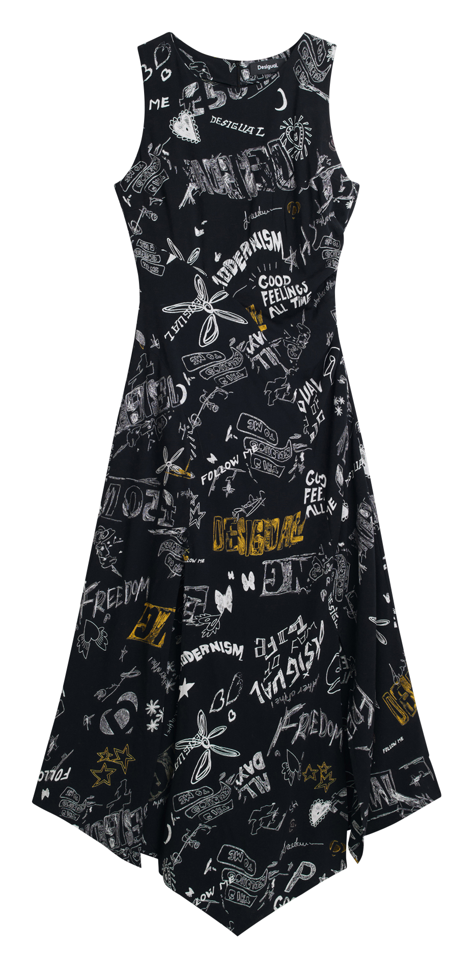 Robe midi col rond imprimée DESIGUAL Noir