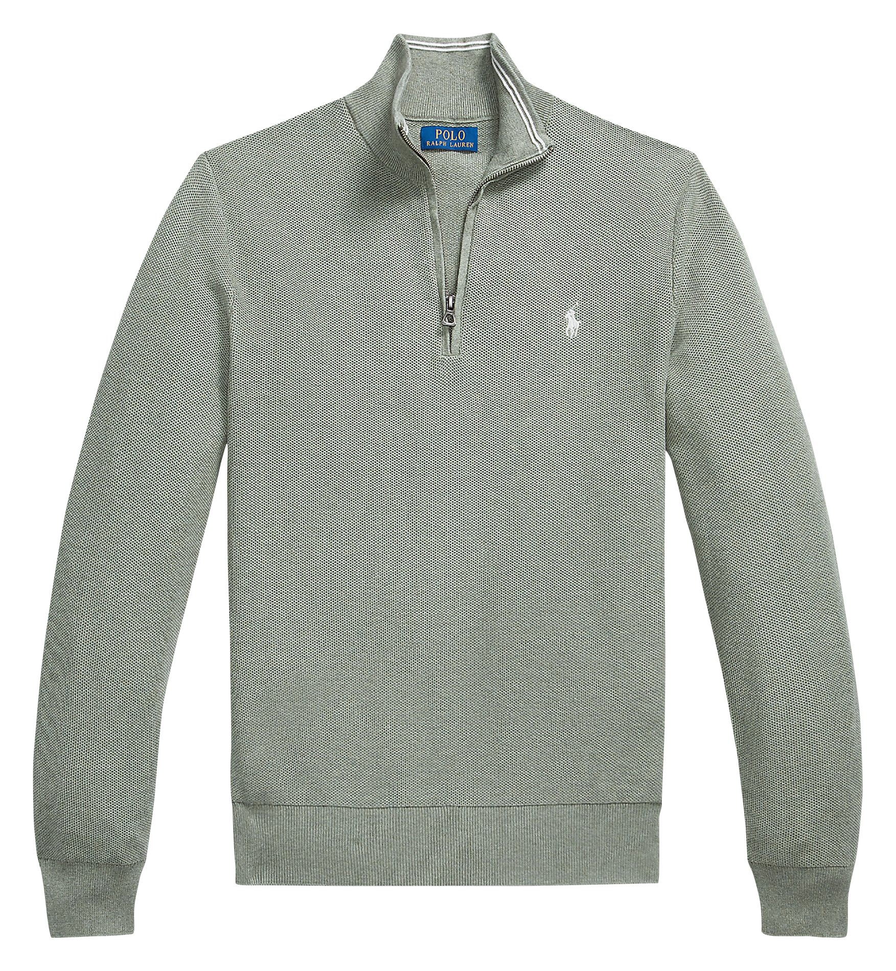 Cotton piqué high-neck zipped sweater  Fern green heather