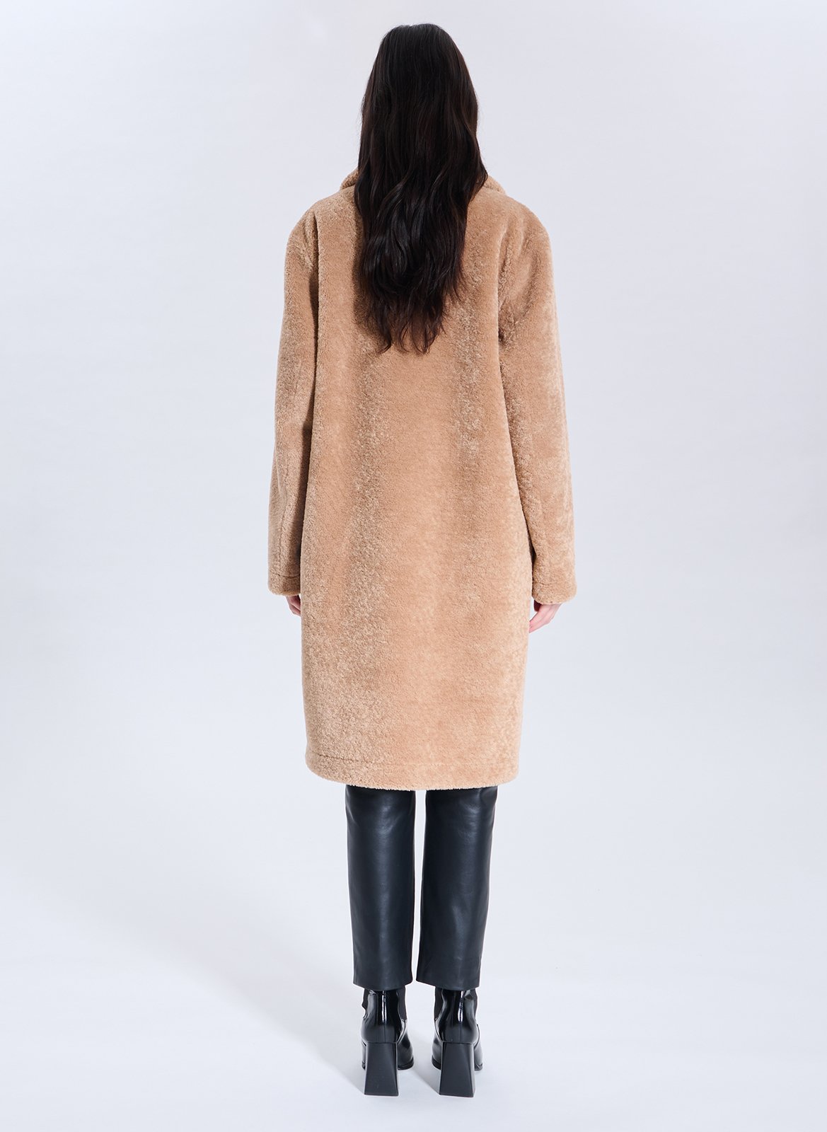 Coat with fur-lined tailored collar ZAPA Brown