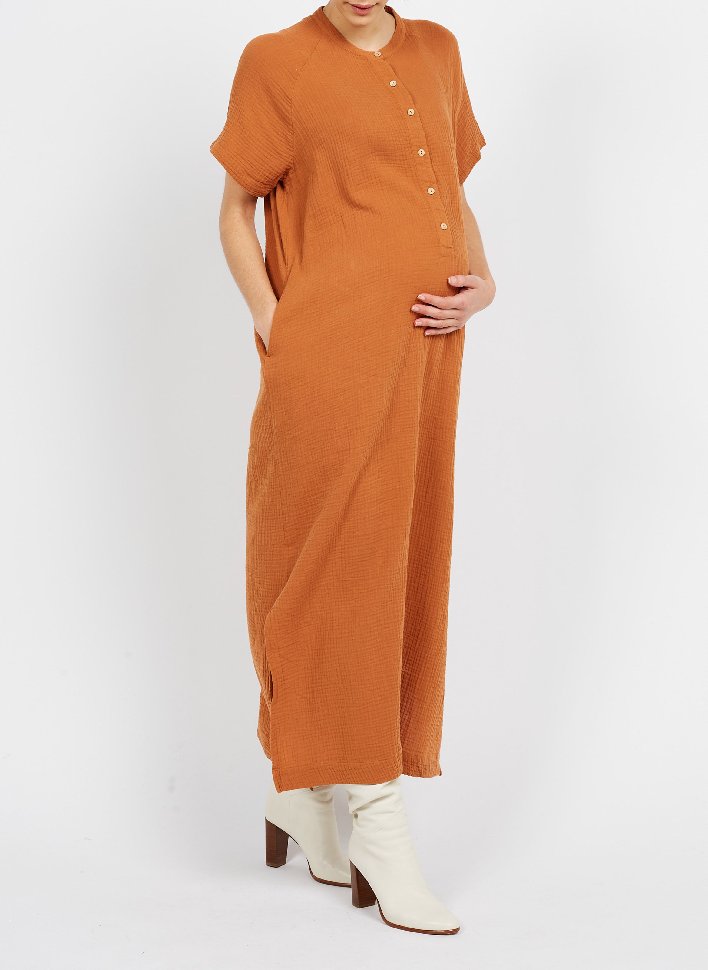 Robe longue de grossesse en coton bio  JOLIBUMP Orange