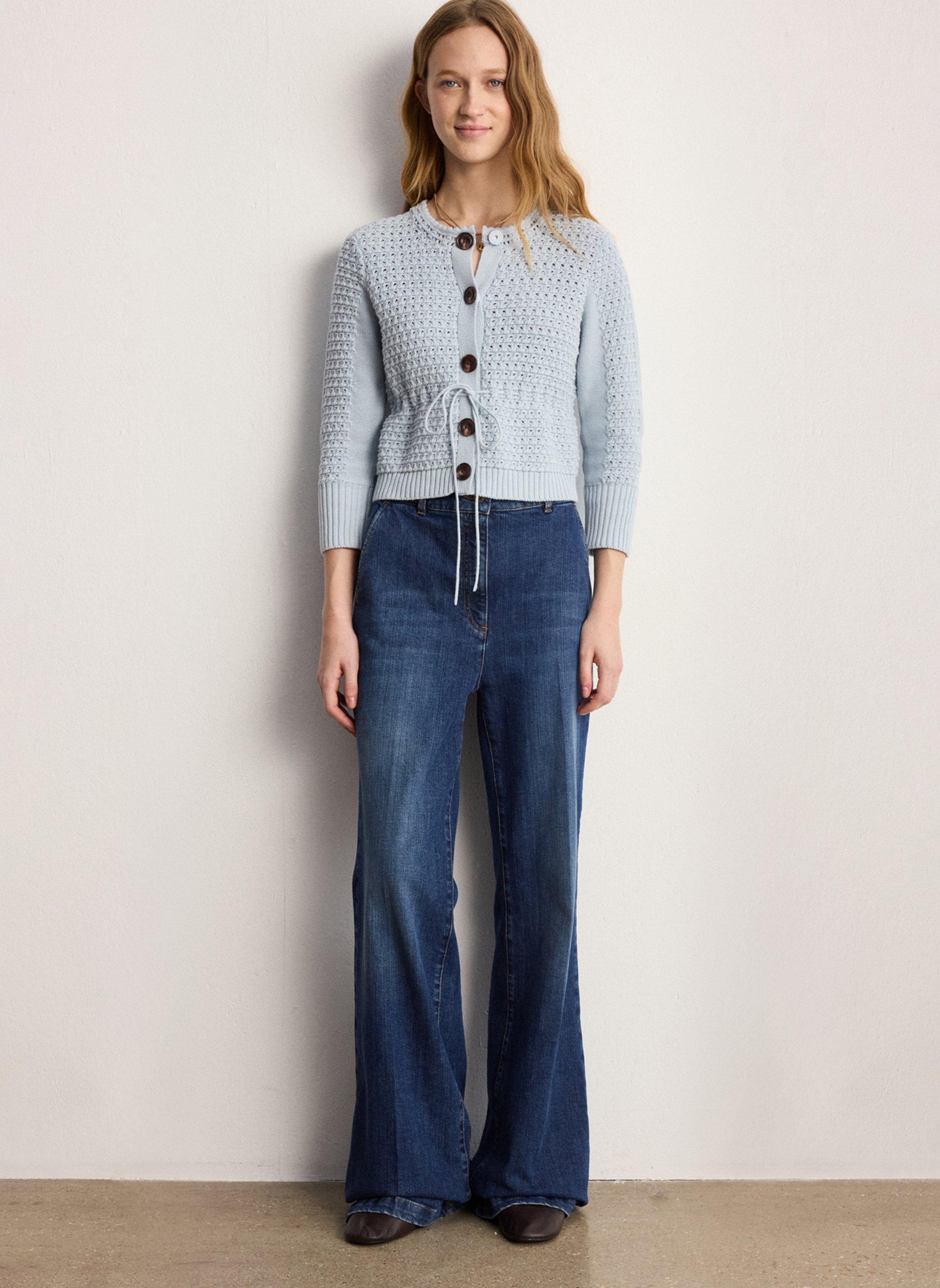 Gilet col rond en coton PABLO Bleu