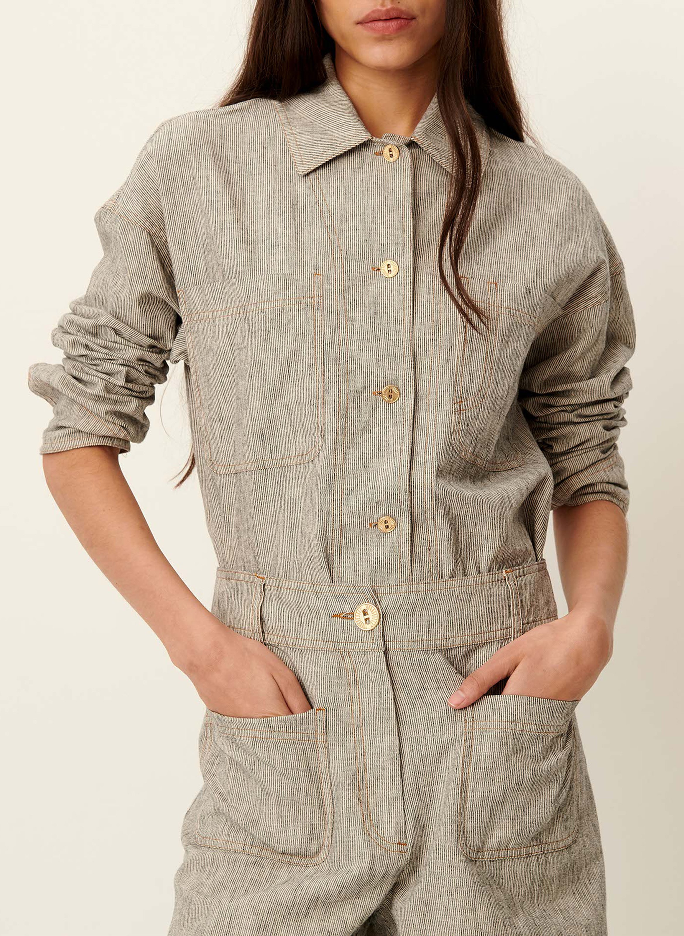 Linen- and cotton-blend straight overshirt with classic collar SESSUN Grey