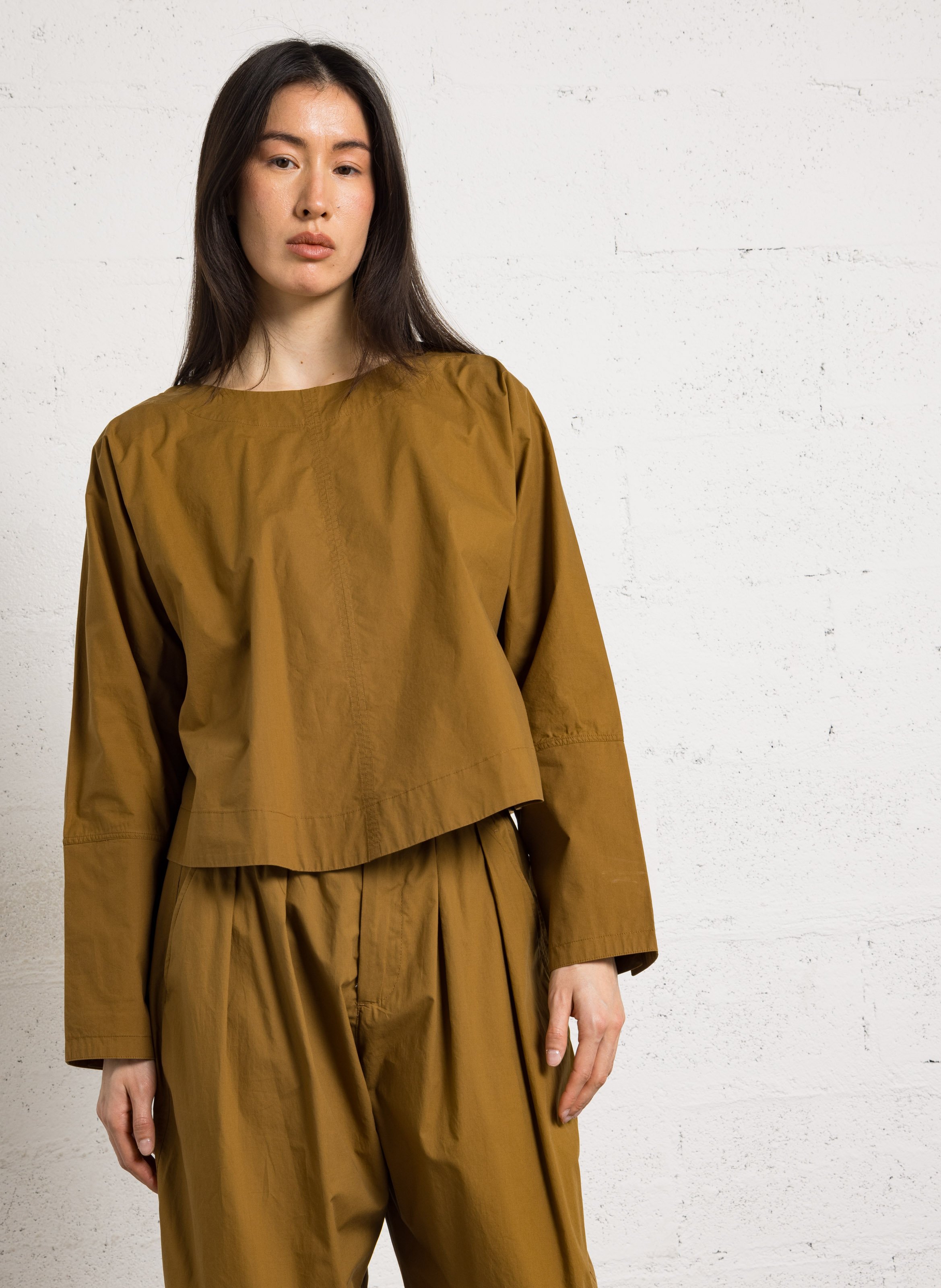 Oversize-Baumwollbluse mit Rundhalskragen SOEUR Braun