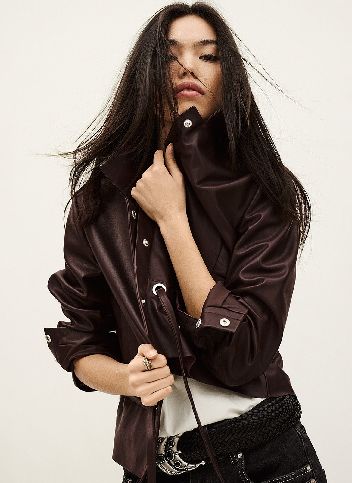 Veste col classique en cuir BA&SH Prune