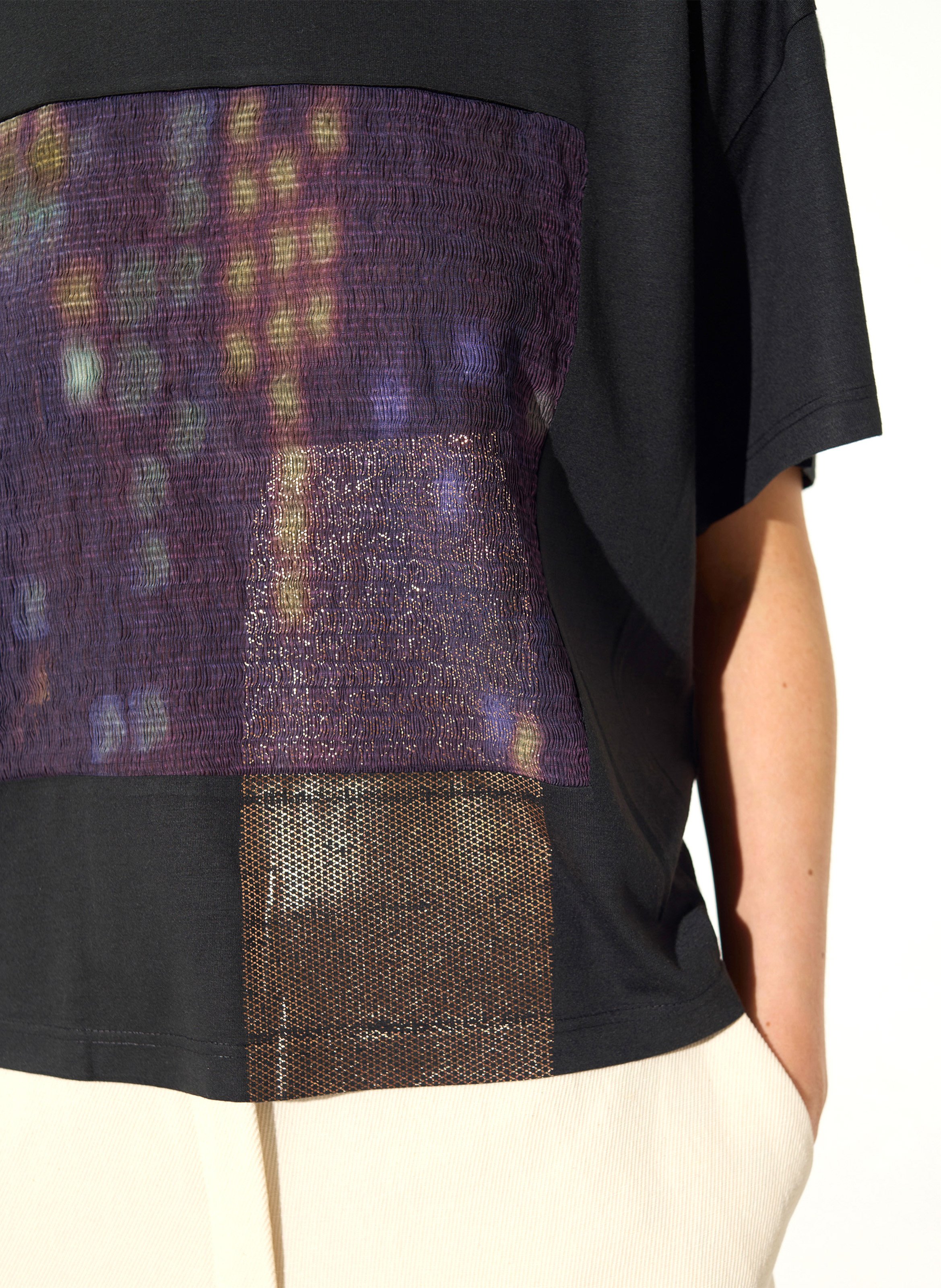 Round neck printed flowy t-shirt COTELAC Purple