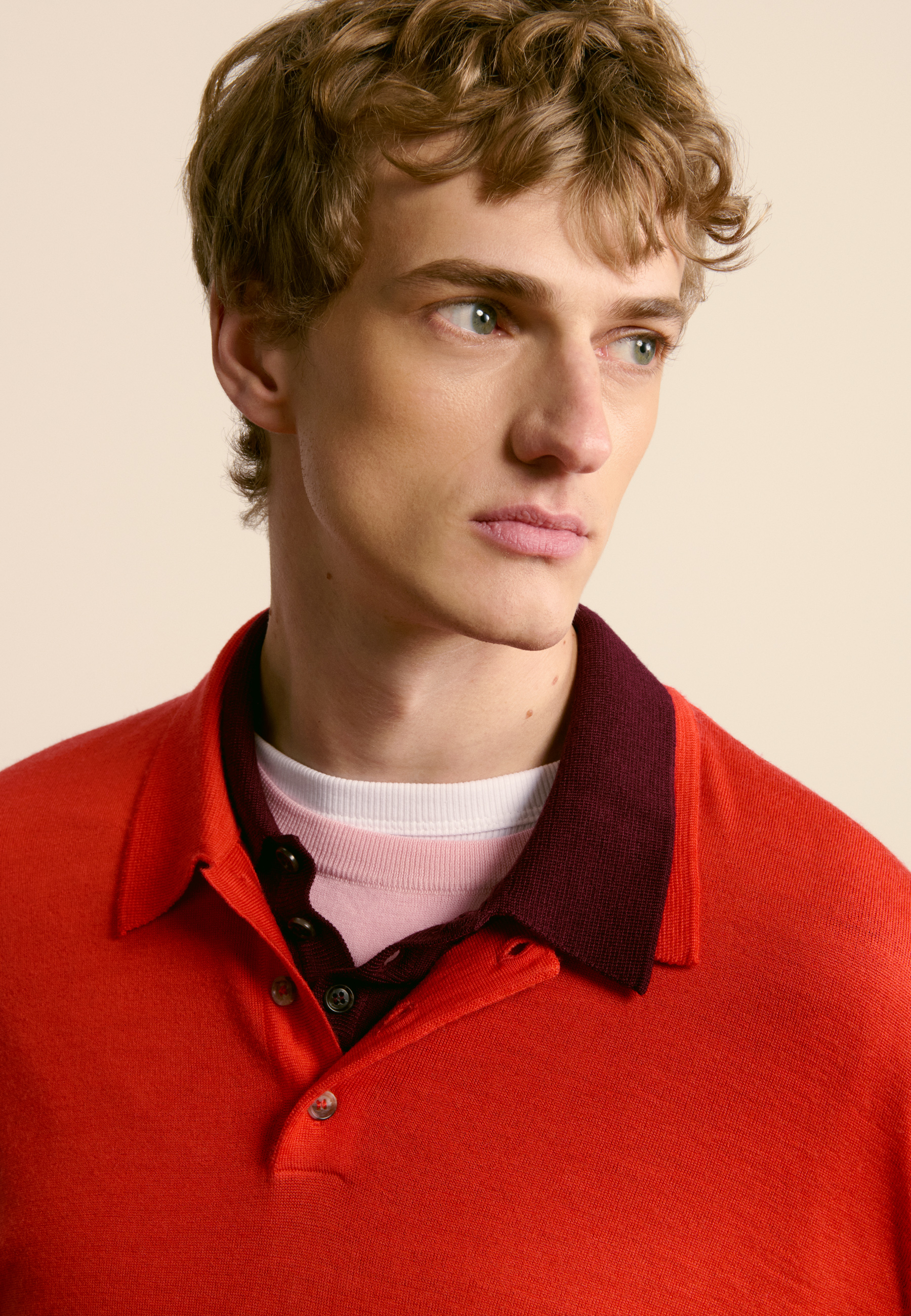 Long-sleeve Merino wool polo MAISON MONTAGUT Red