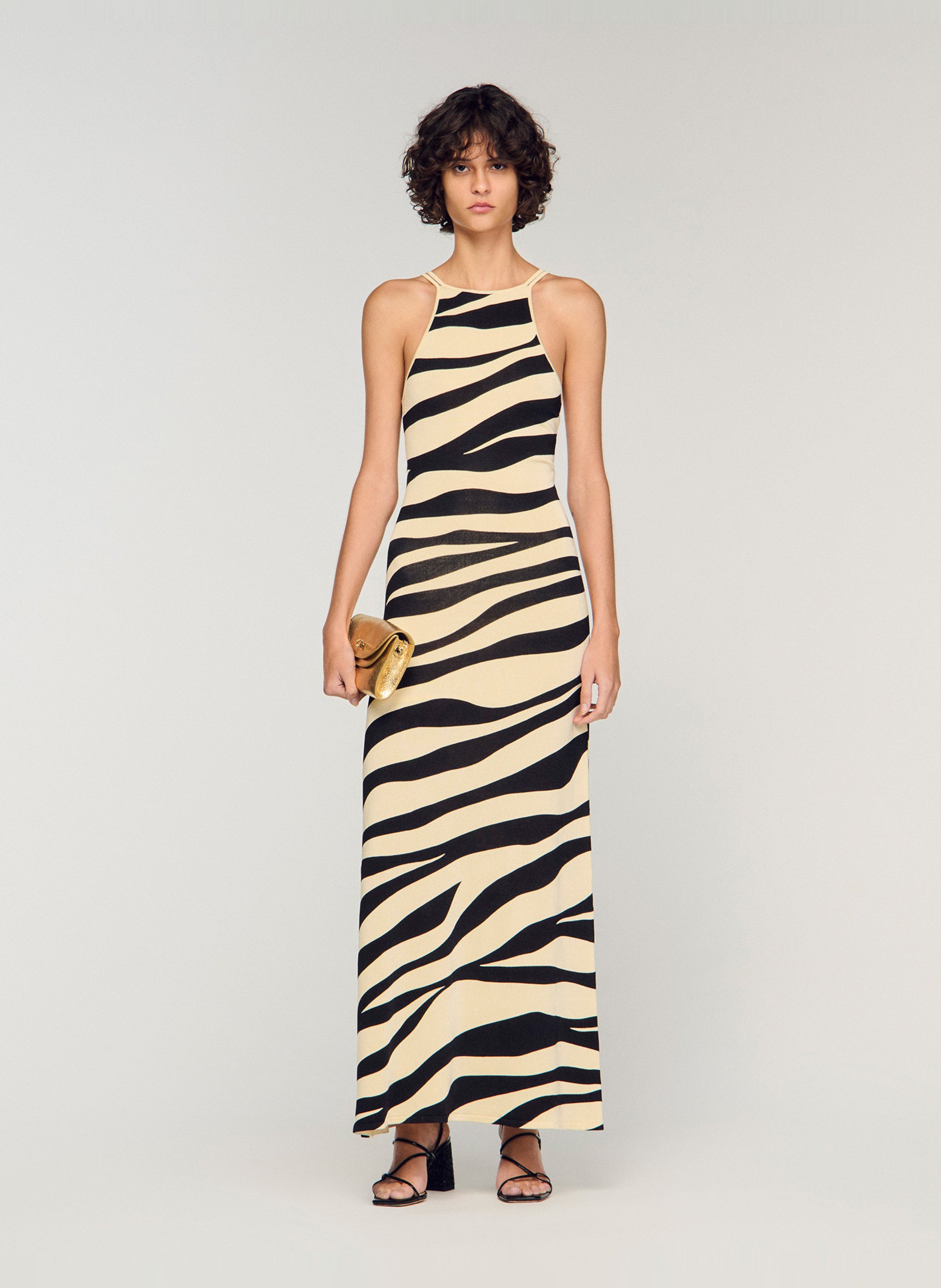 Robe longue évasée imprimée SANDRO Blanc