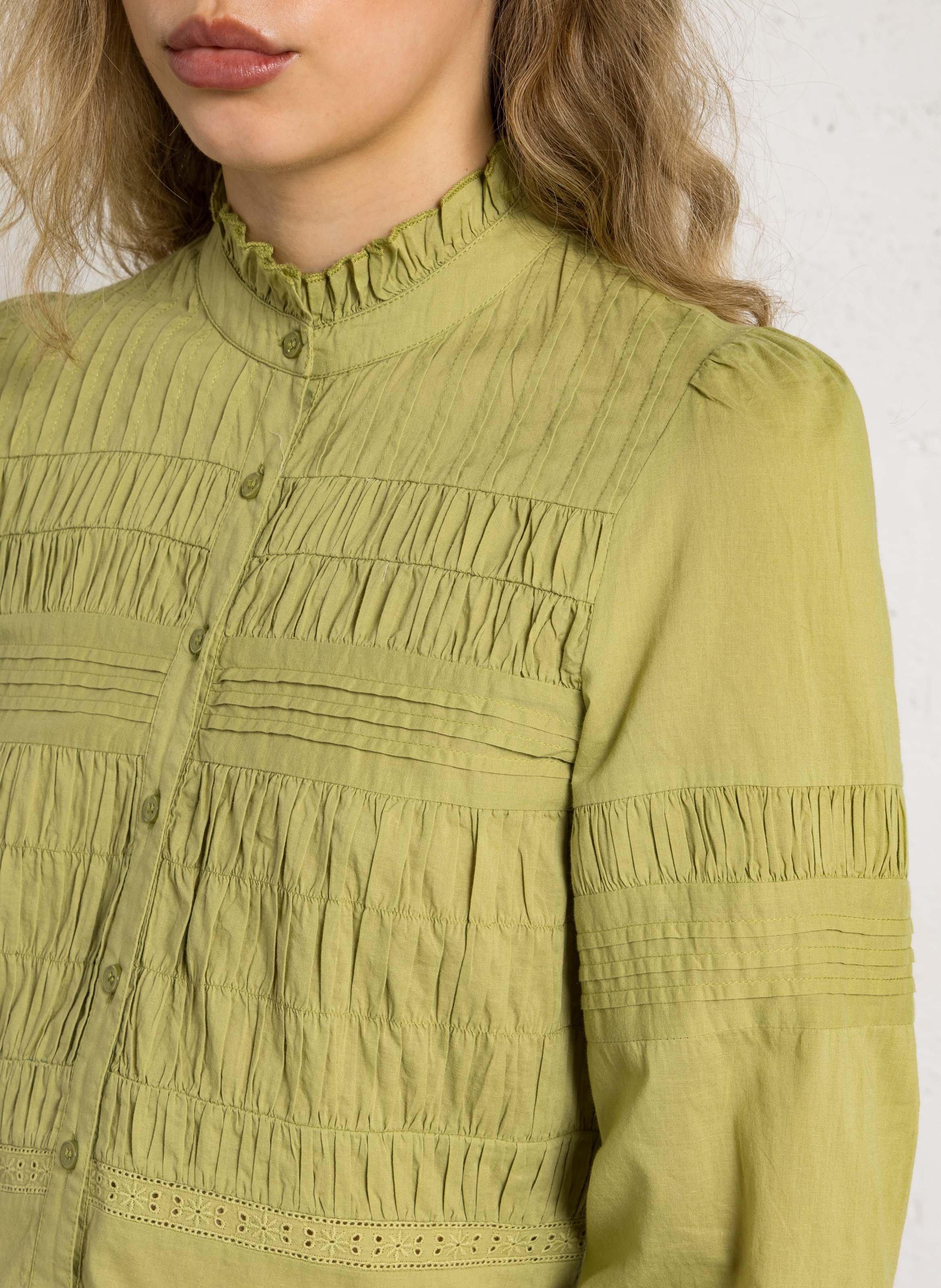 Rechte katoenen blouse met ronde hals PETITE MENDIGOTE Groen