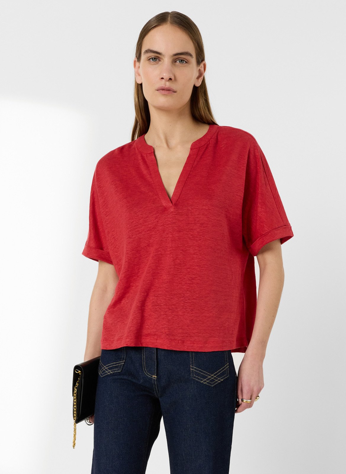 Dunne, linnen trui met V-hals GERARD DAREL Rood