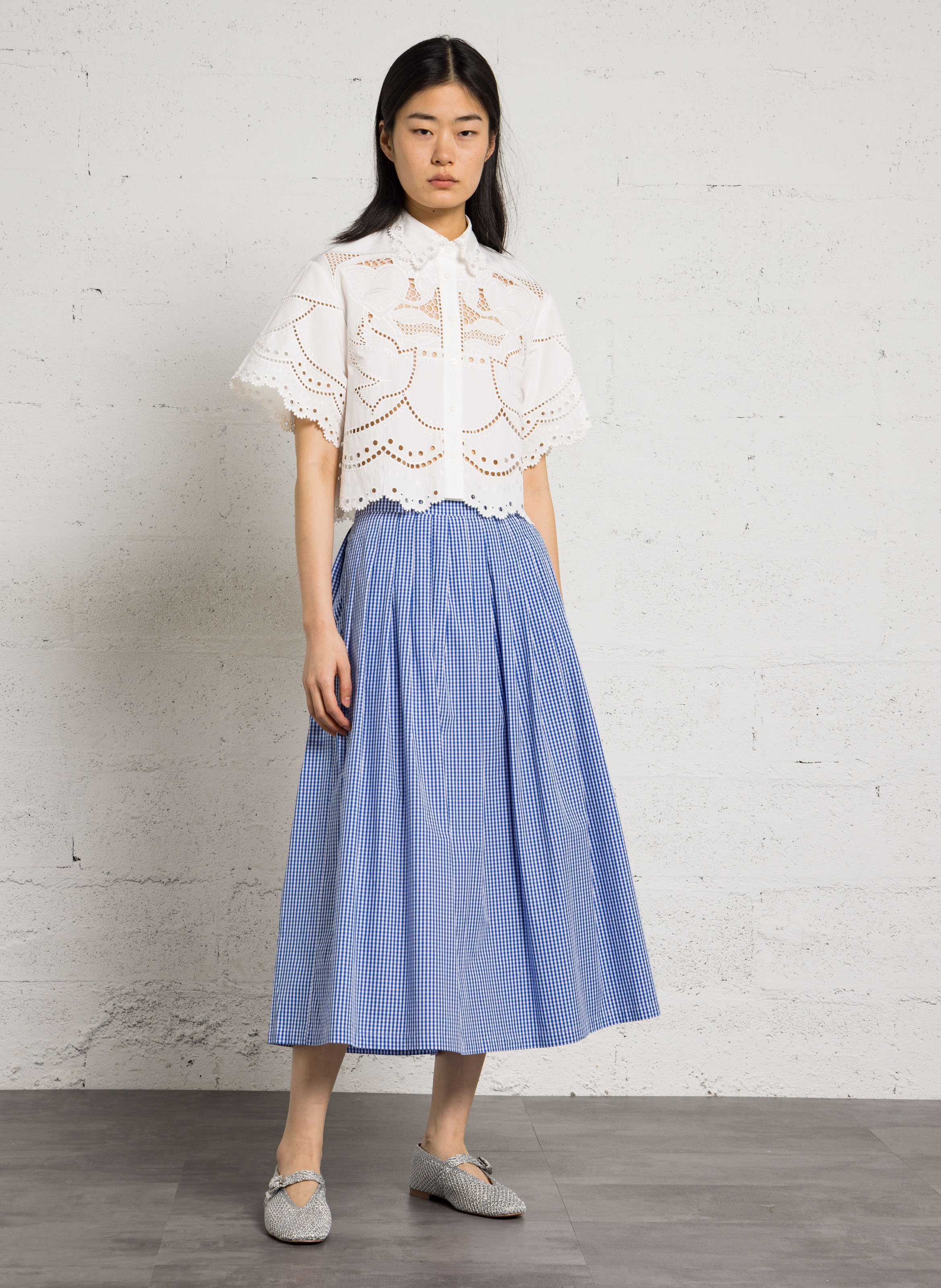 Kurzarmbluse mit Lochstickerei BERENICE Weiss