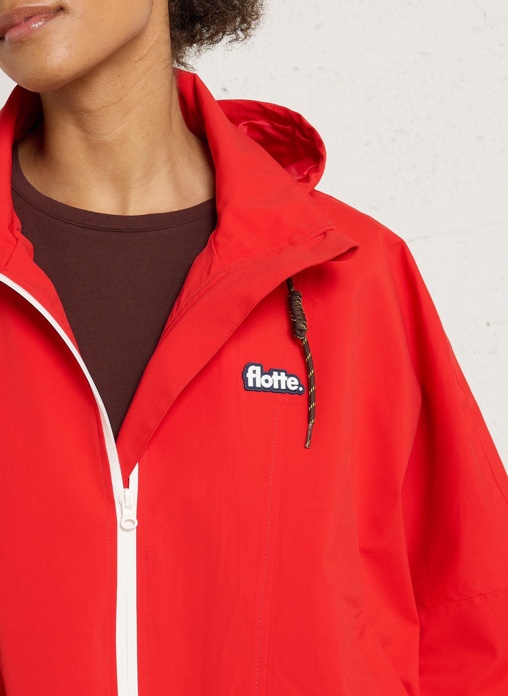 Buttoned and zipped high-neck fitted raincoat FLOTTE Red