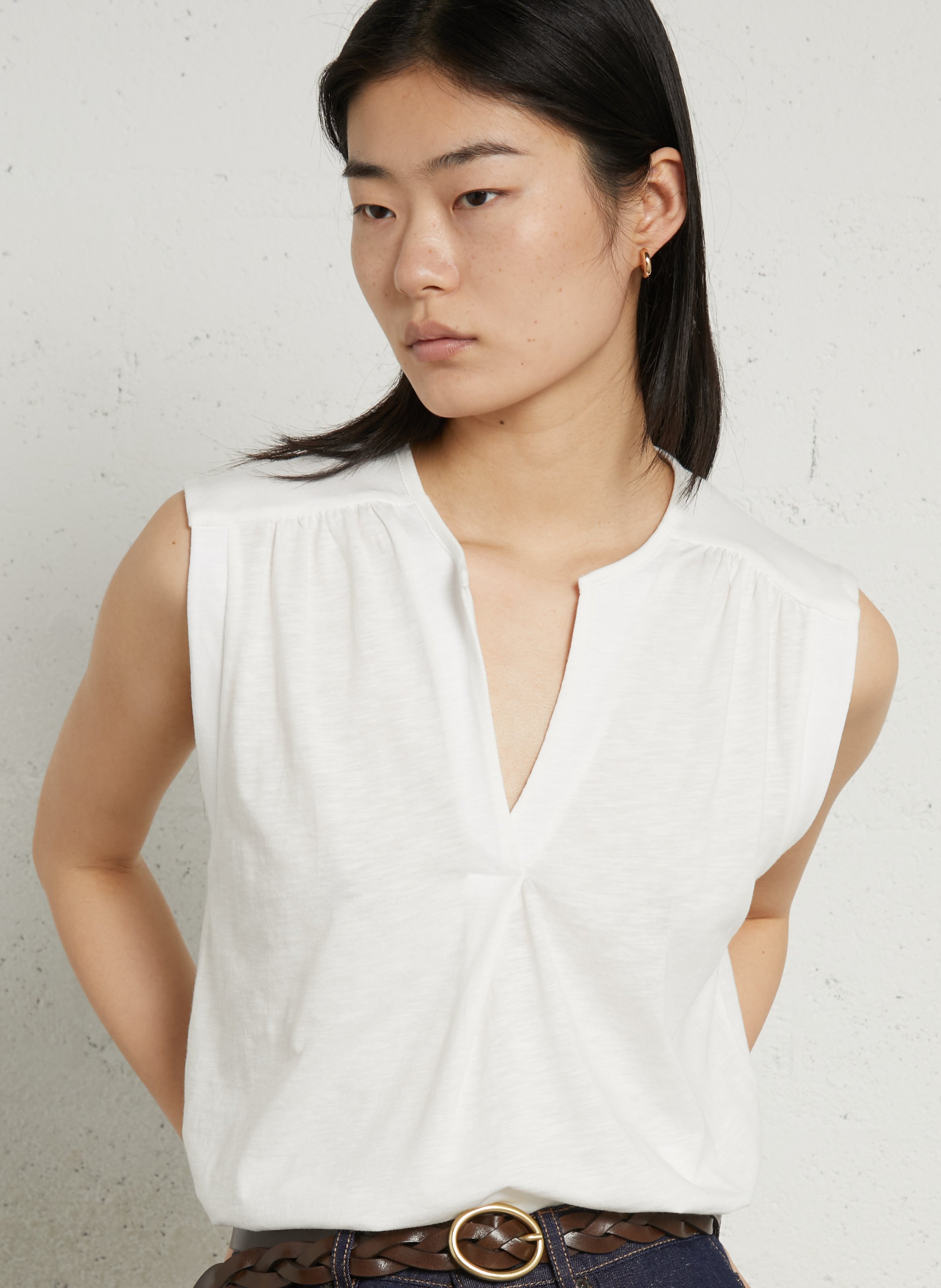 Weit geschnittenes T-Shirt aus Baumwoll-Mix mit V-Ausschnitt SUD EXPRESS Beige