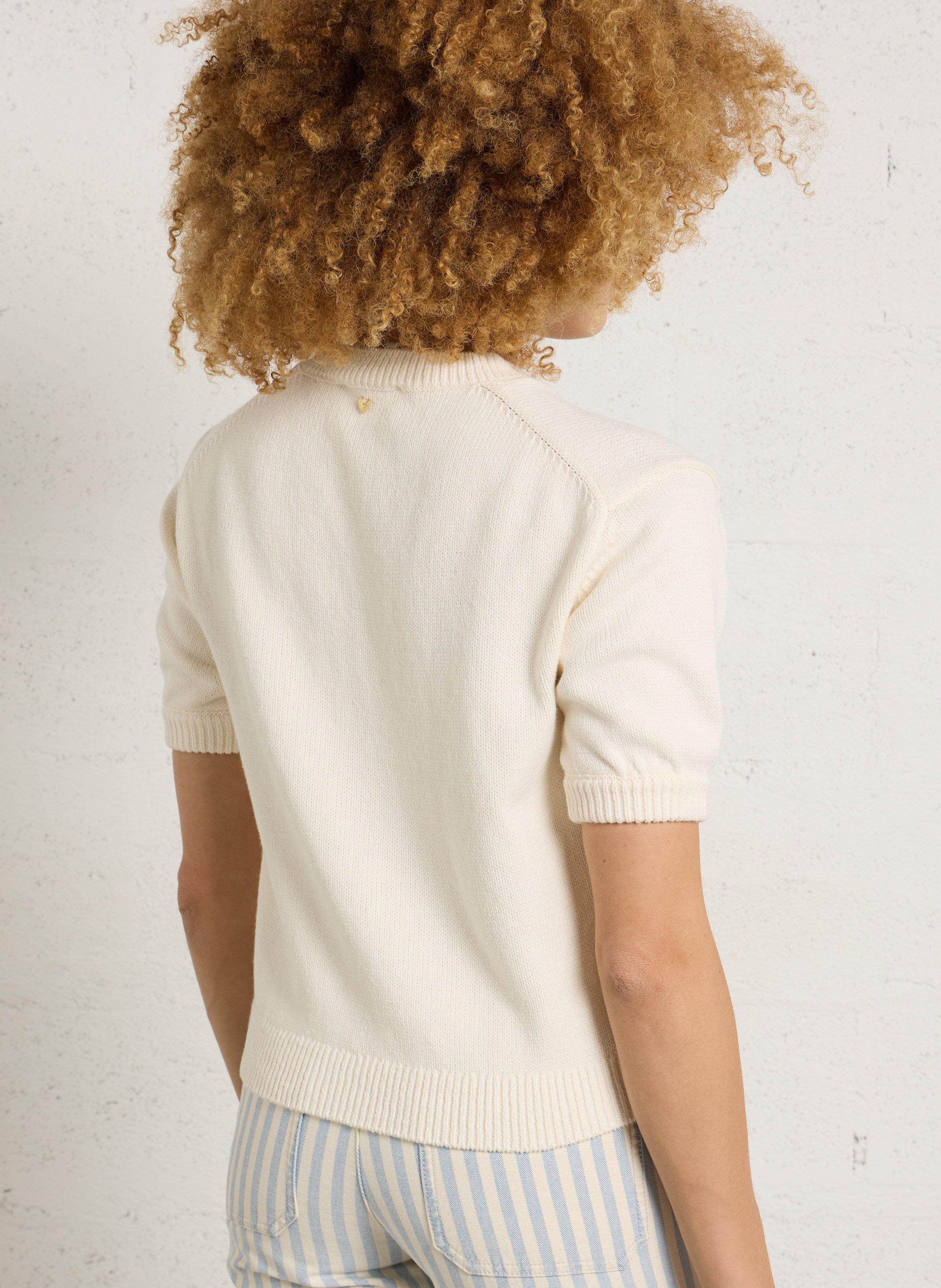 Straight round neck sweater in blended organic cotton FABIENNE CHAPOT White