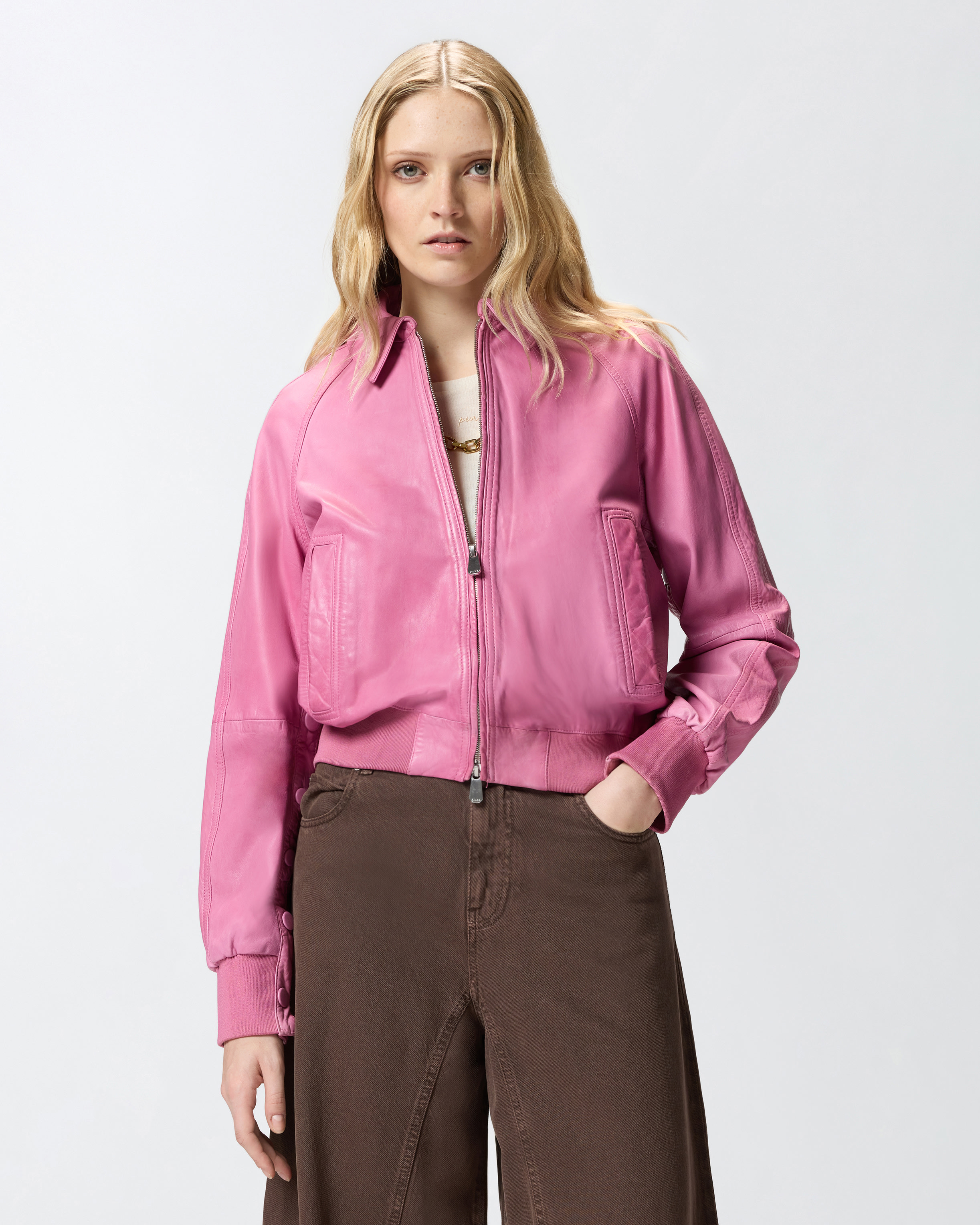 Vintage leather bomber jacket PINKO Pink