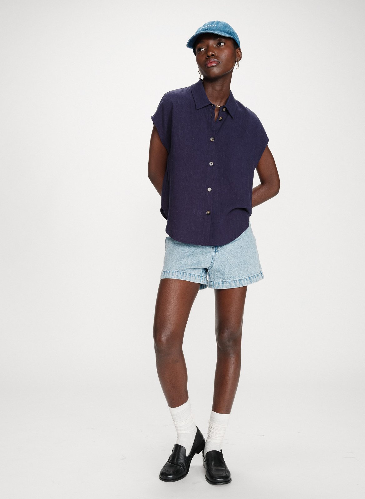 Chemise manches courtes unie GRACE ET MILA Bleu