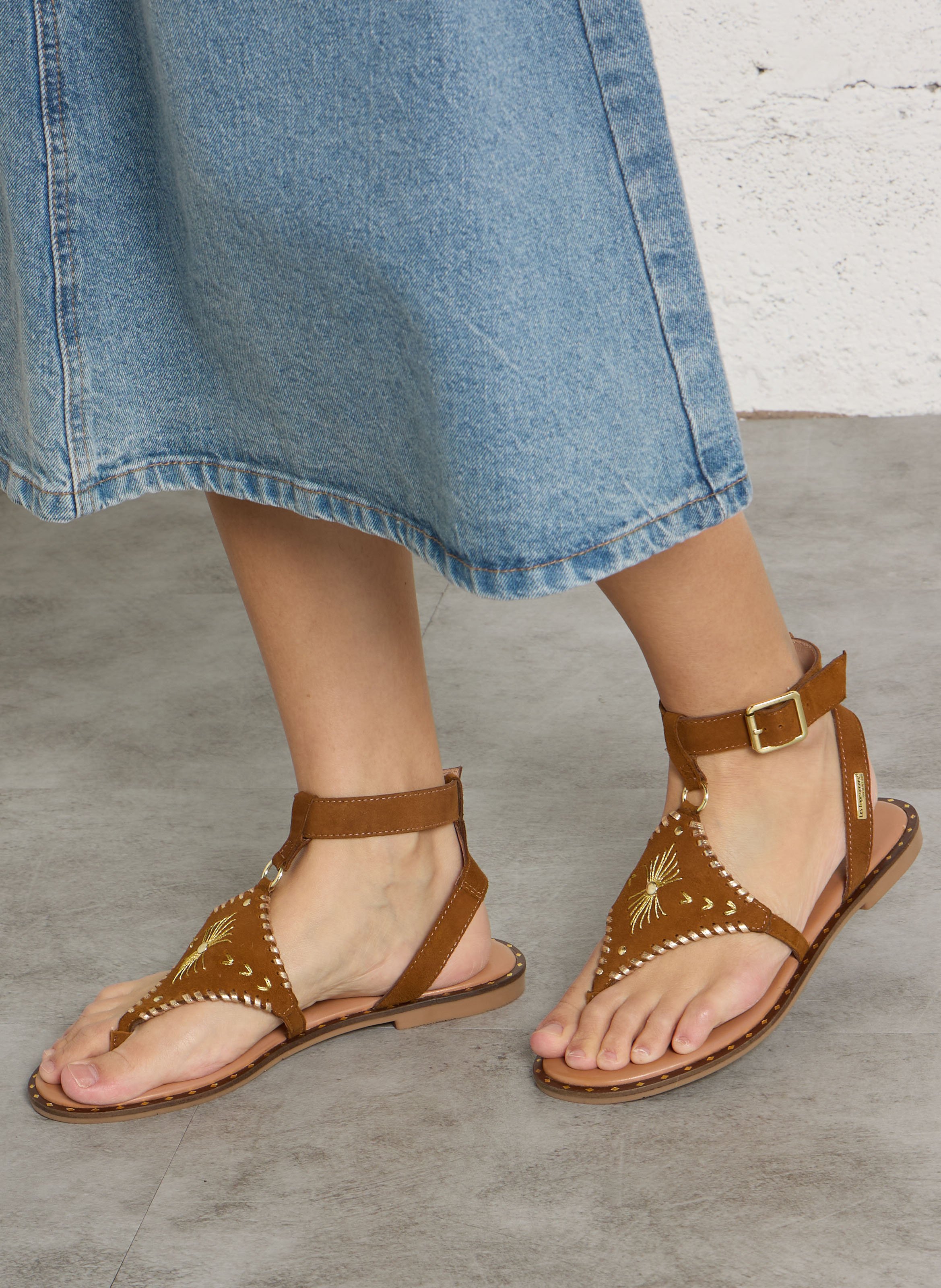 Sandales plates en cuir LES TROPEZIENNES PAR M.BELARBI Doré