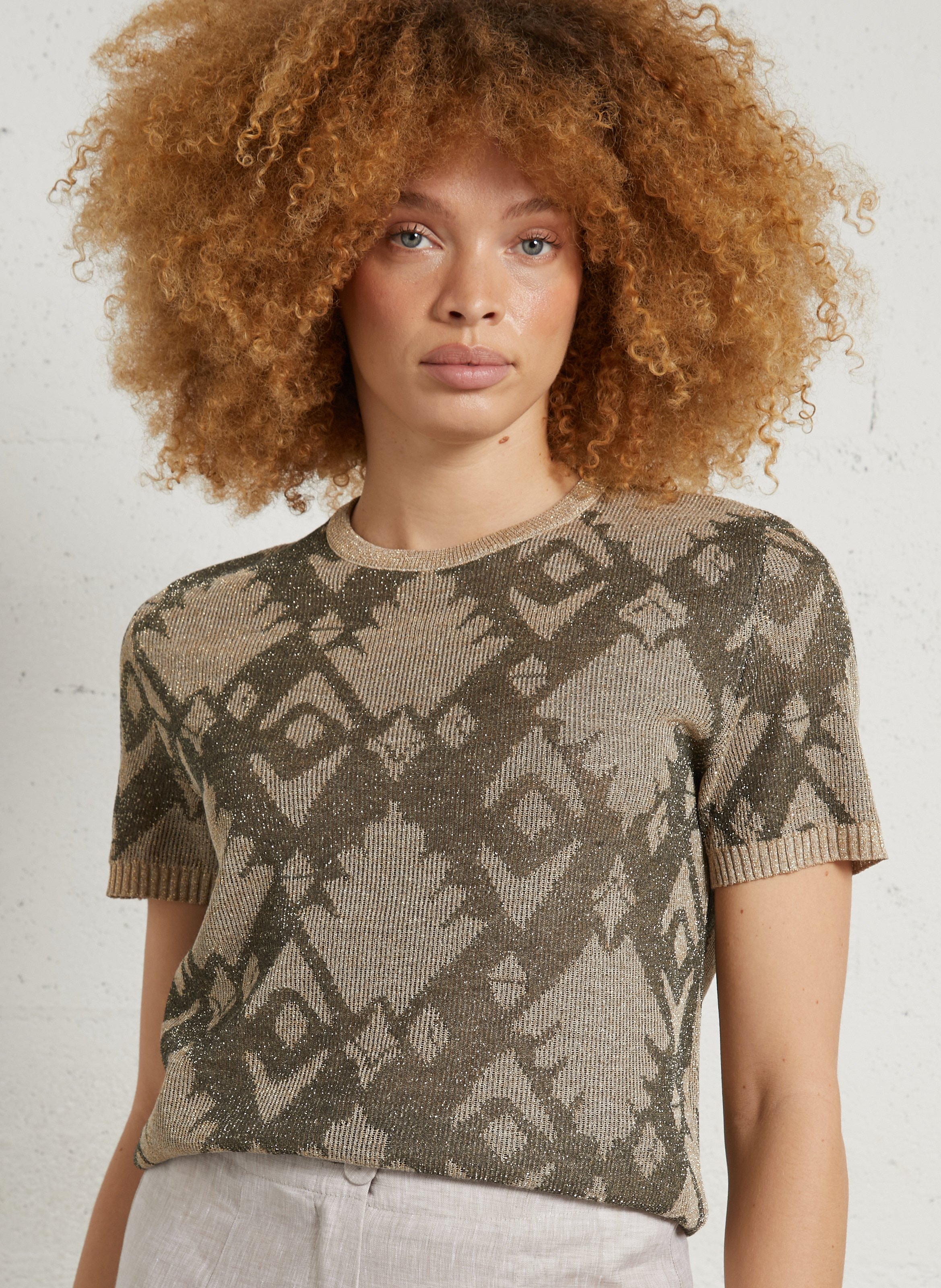 Straight round neck sweater in printed knit MOMONI Green