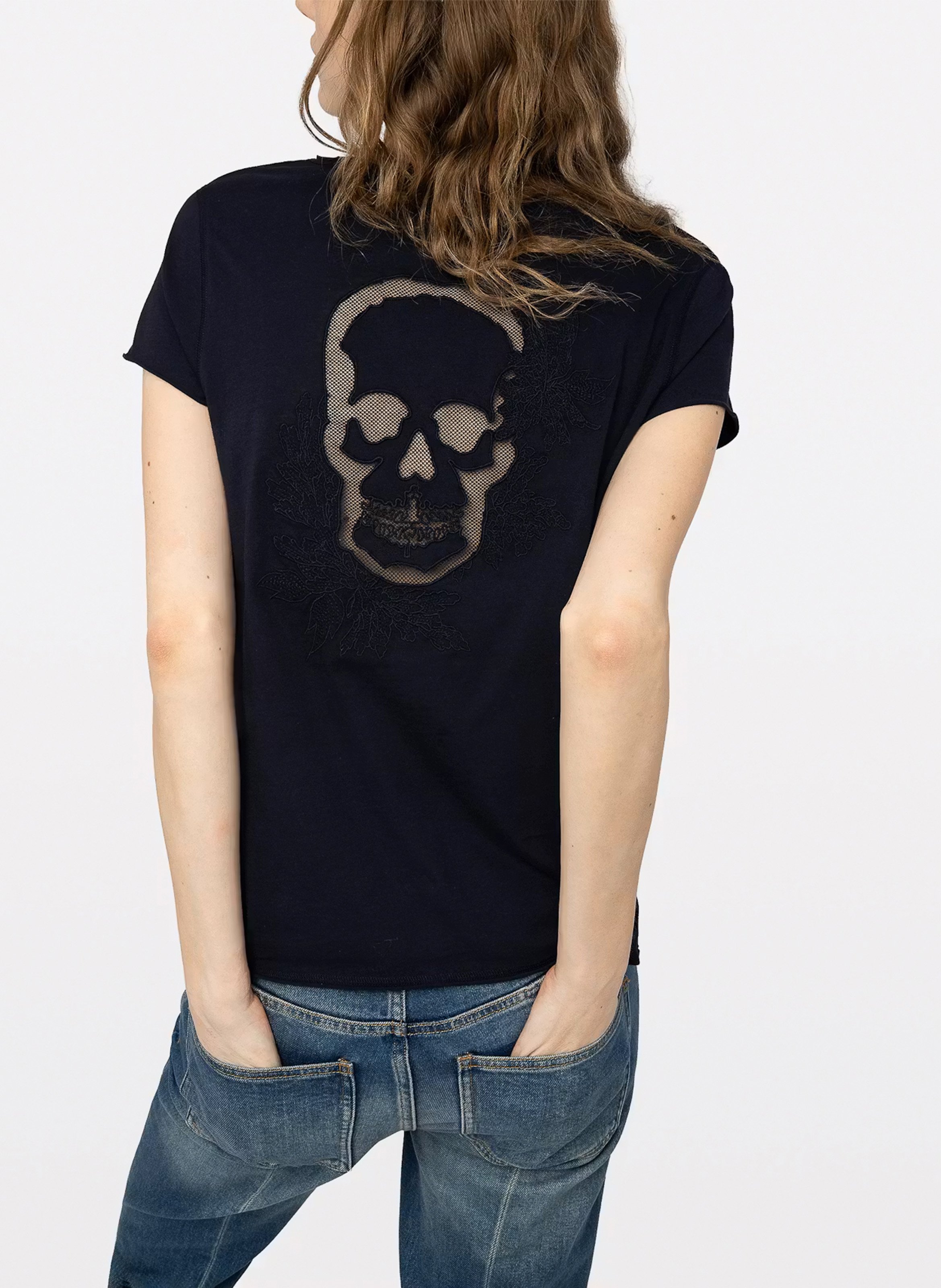 T-shirt van biokatoen met V-hals ZADIG&VOLTAIRE Blauw