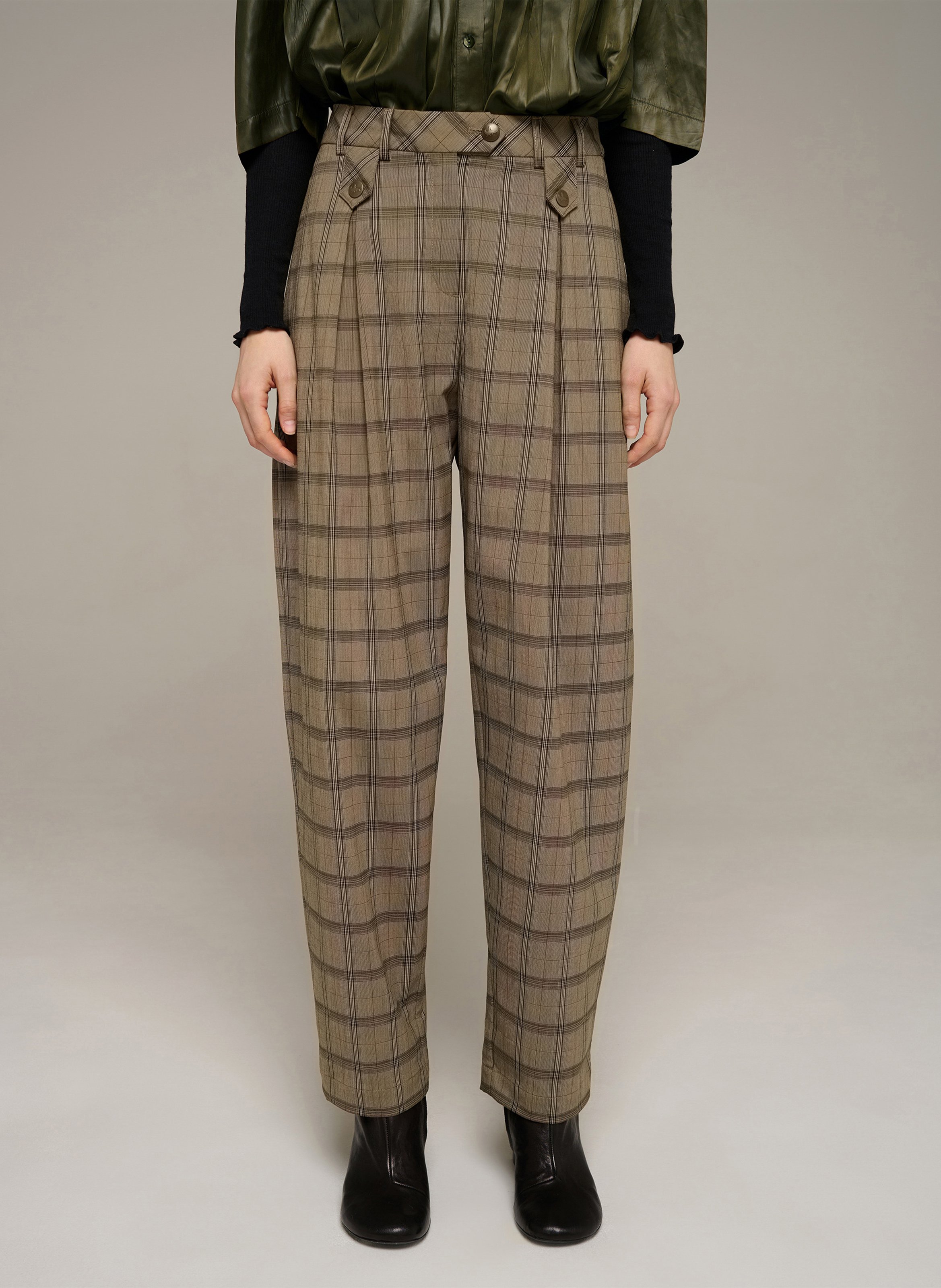 Wide-leg checked pants COTELAC Khaki
