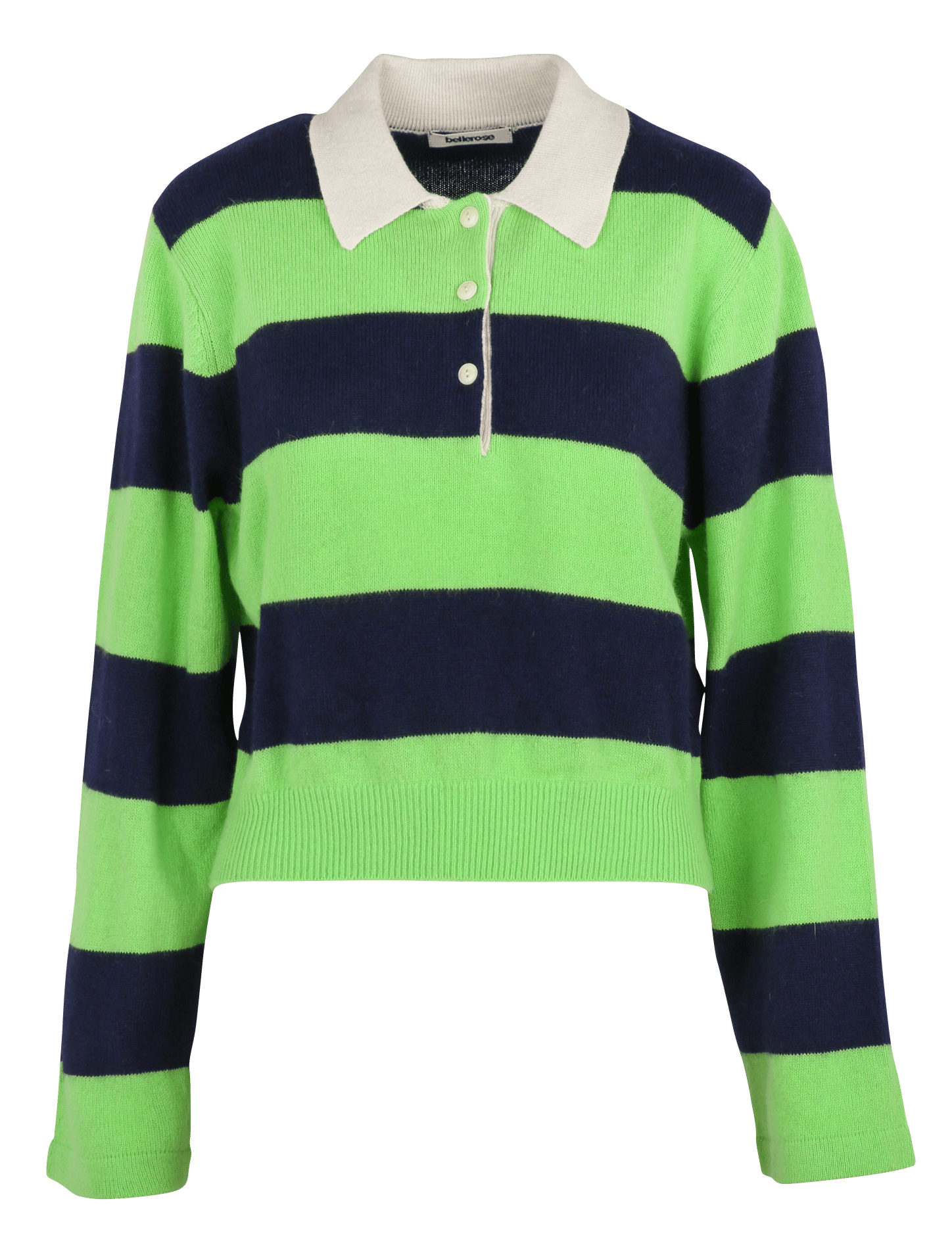Straight fit polo collar sweater in striped knit. BELLEROSE Blue