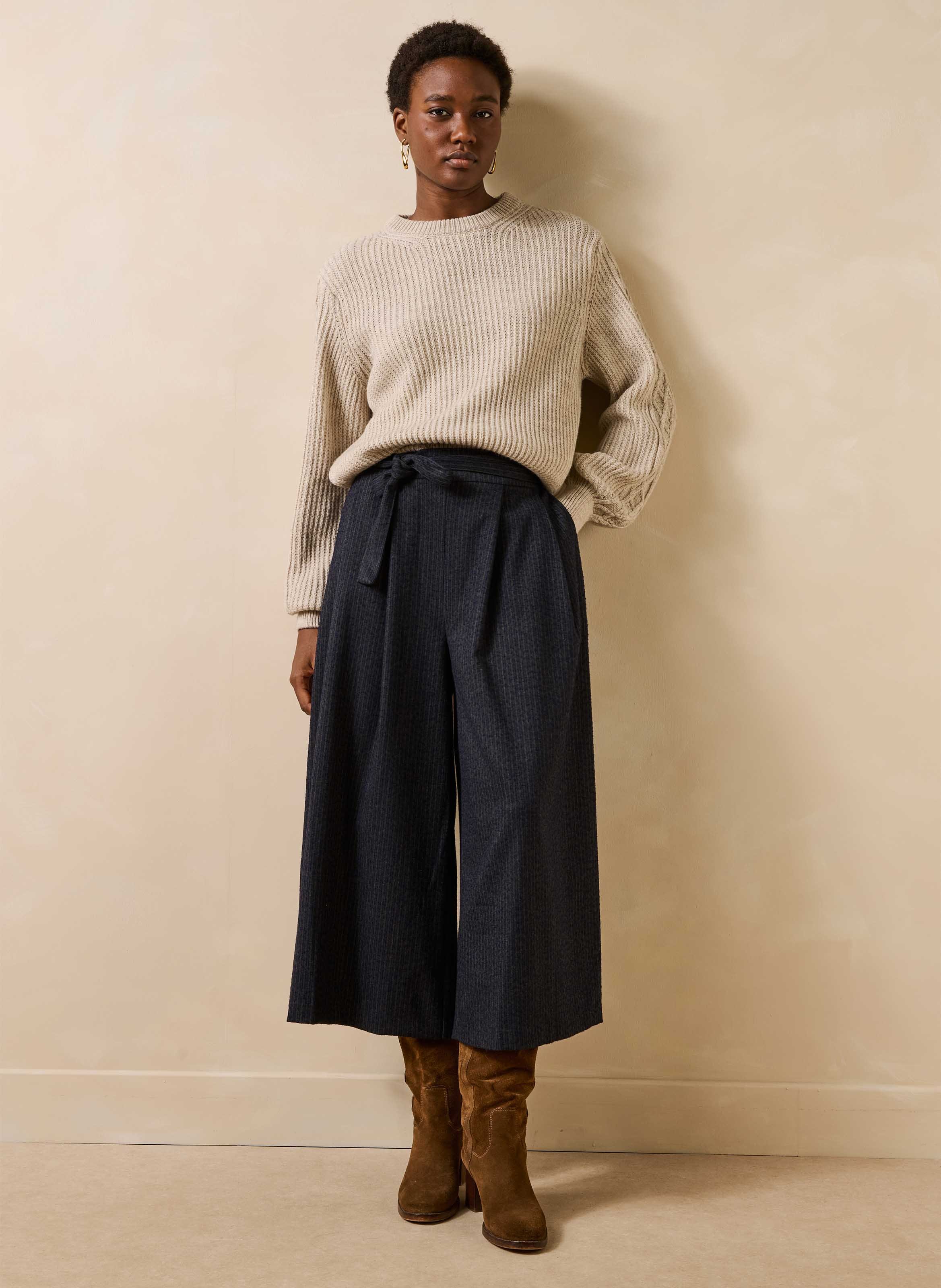 Wide belted 7/8 length pants LA FEE MARABOUTEE Grey