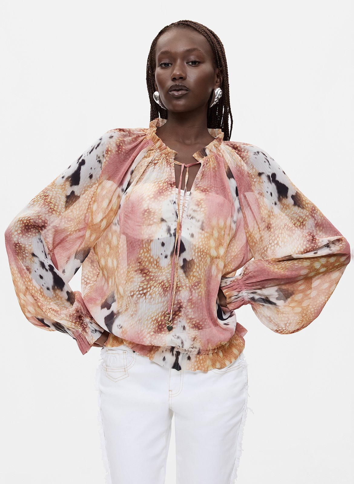 Bedrucktes Bluse mit Rundhalsausschnitt DESIGUAL Weiss