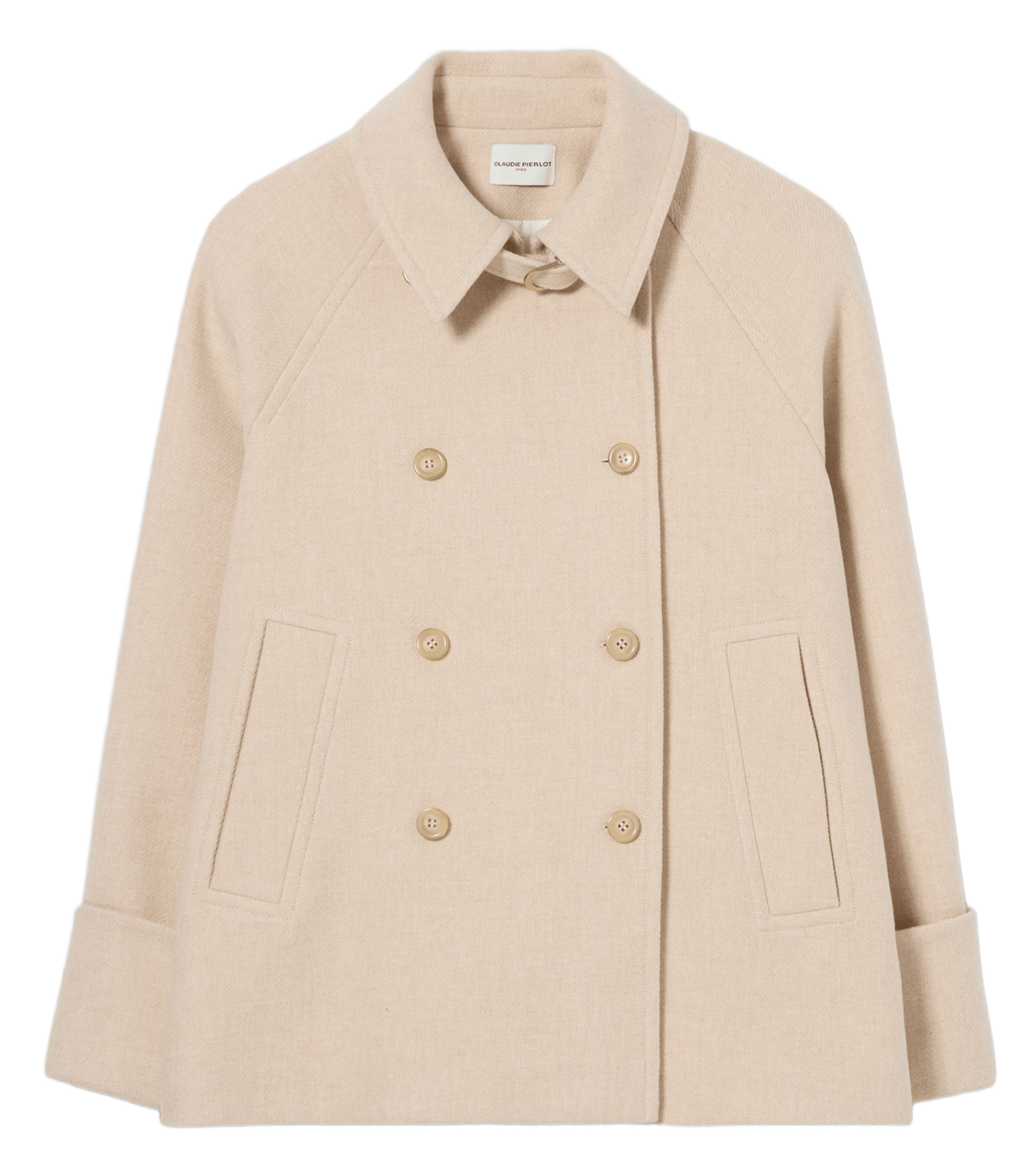 Manteau droit col classique en laine mélangée CLAUDIE PIERLOT Beige