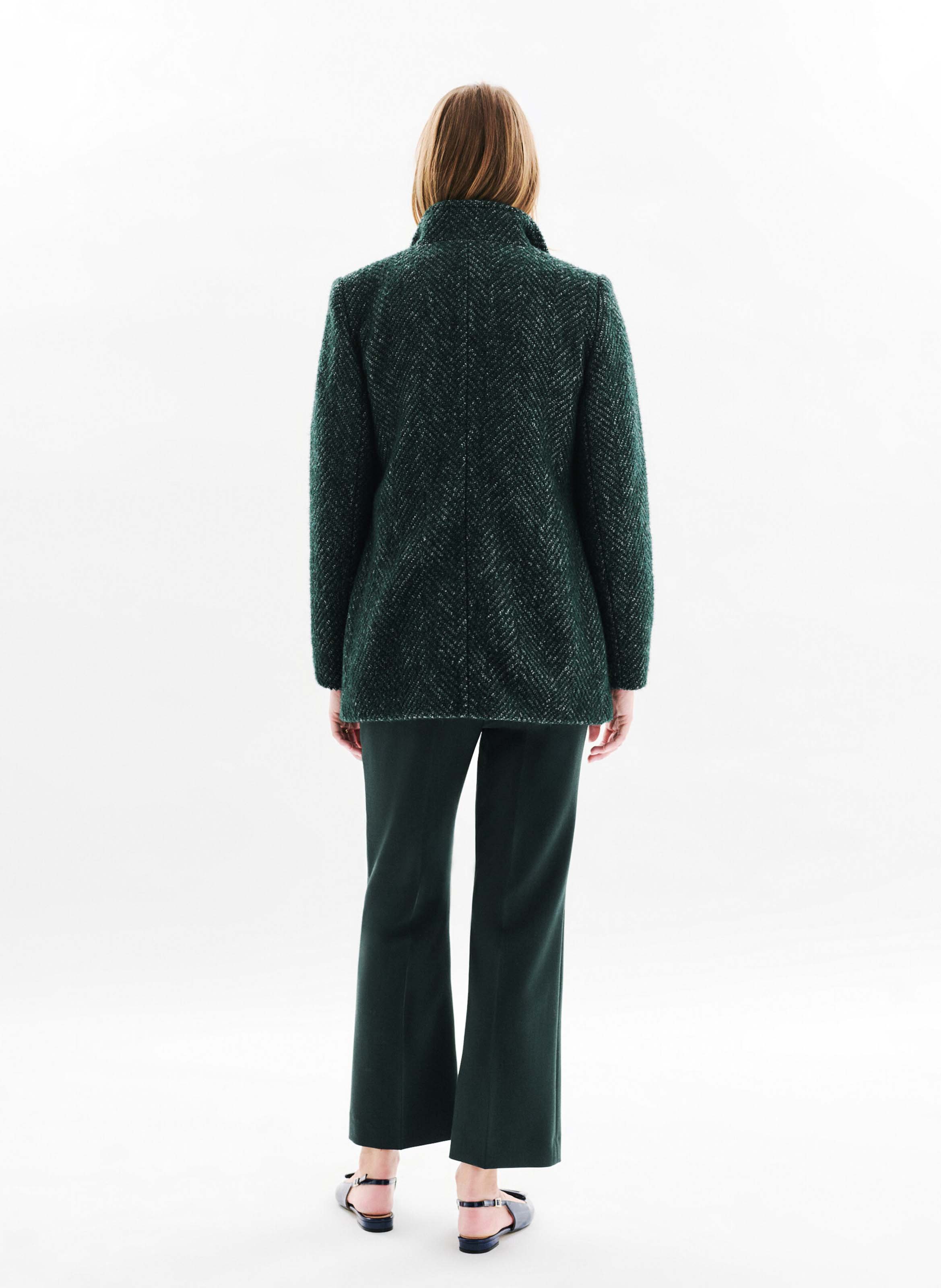 Manteau droit en laine recyclée mélangée CAROLL Vert
