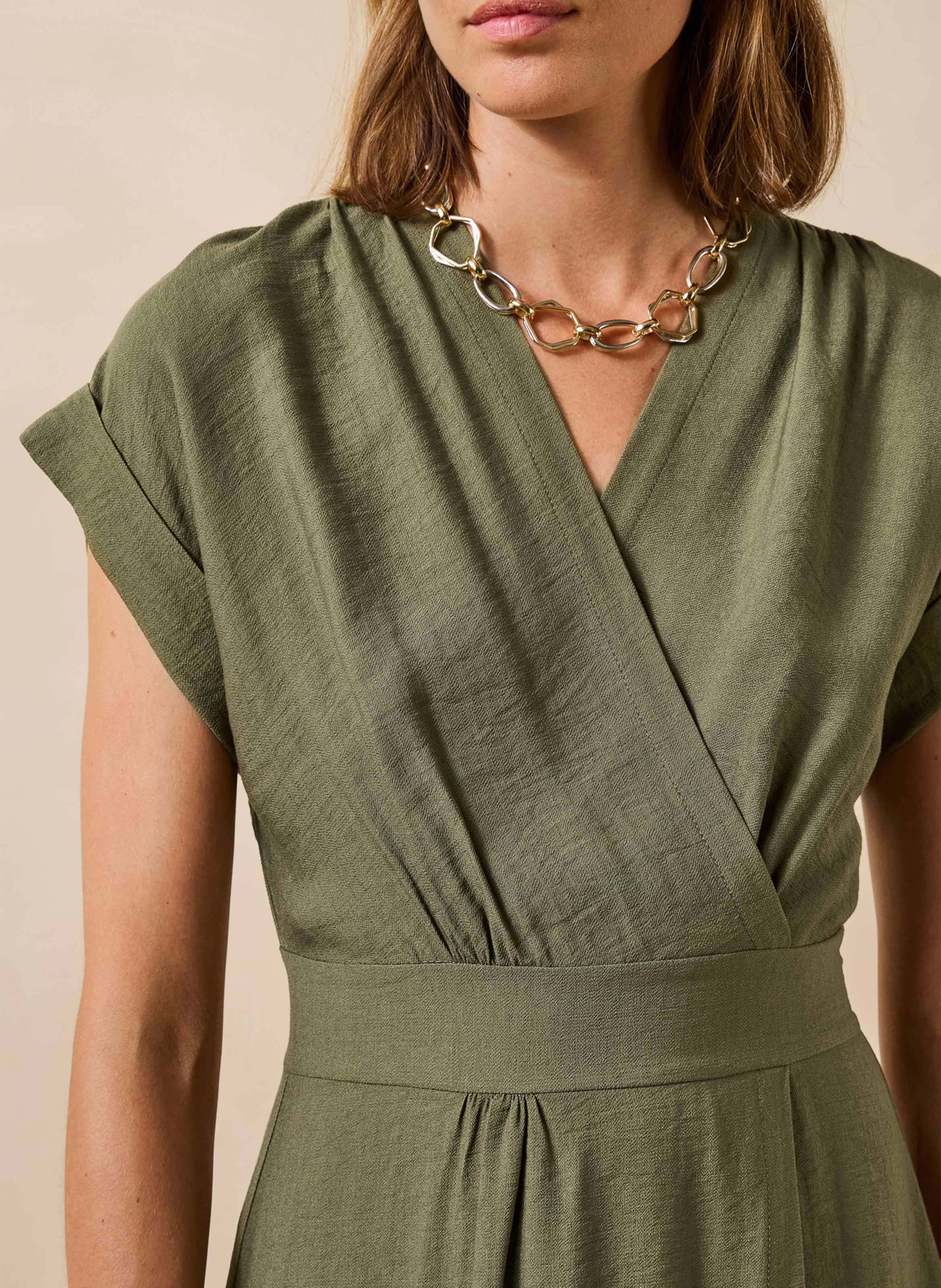 Long V-neck dress LA FEE MARABOUTEE Khaki
