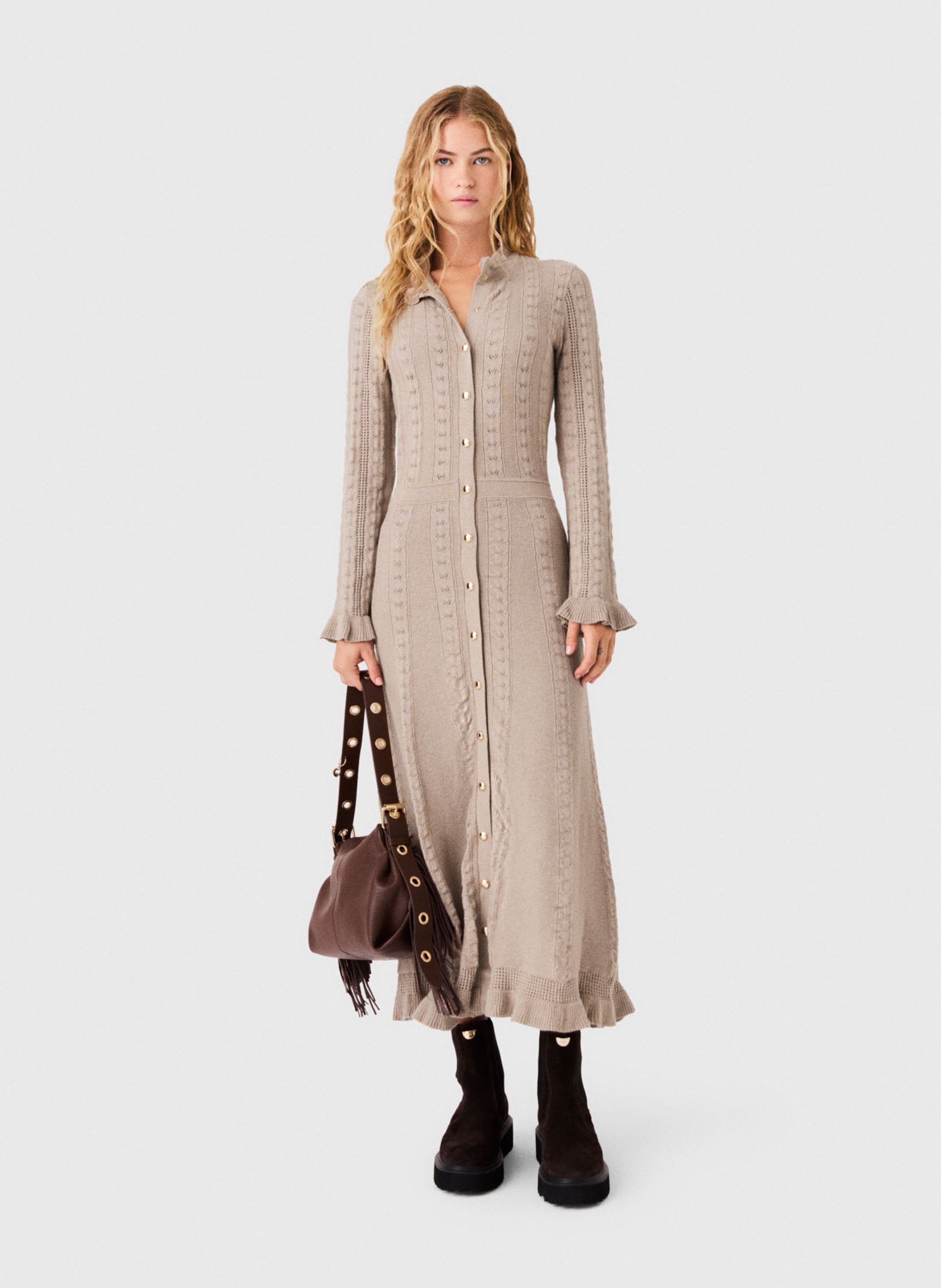 Robe longue en coton mélangé MAJE Beige