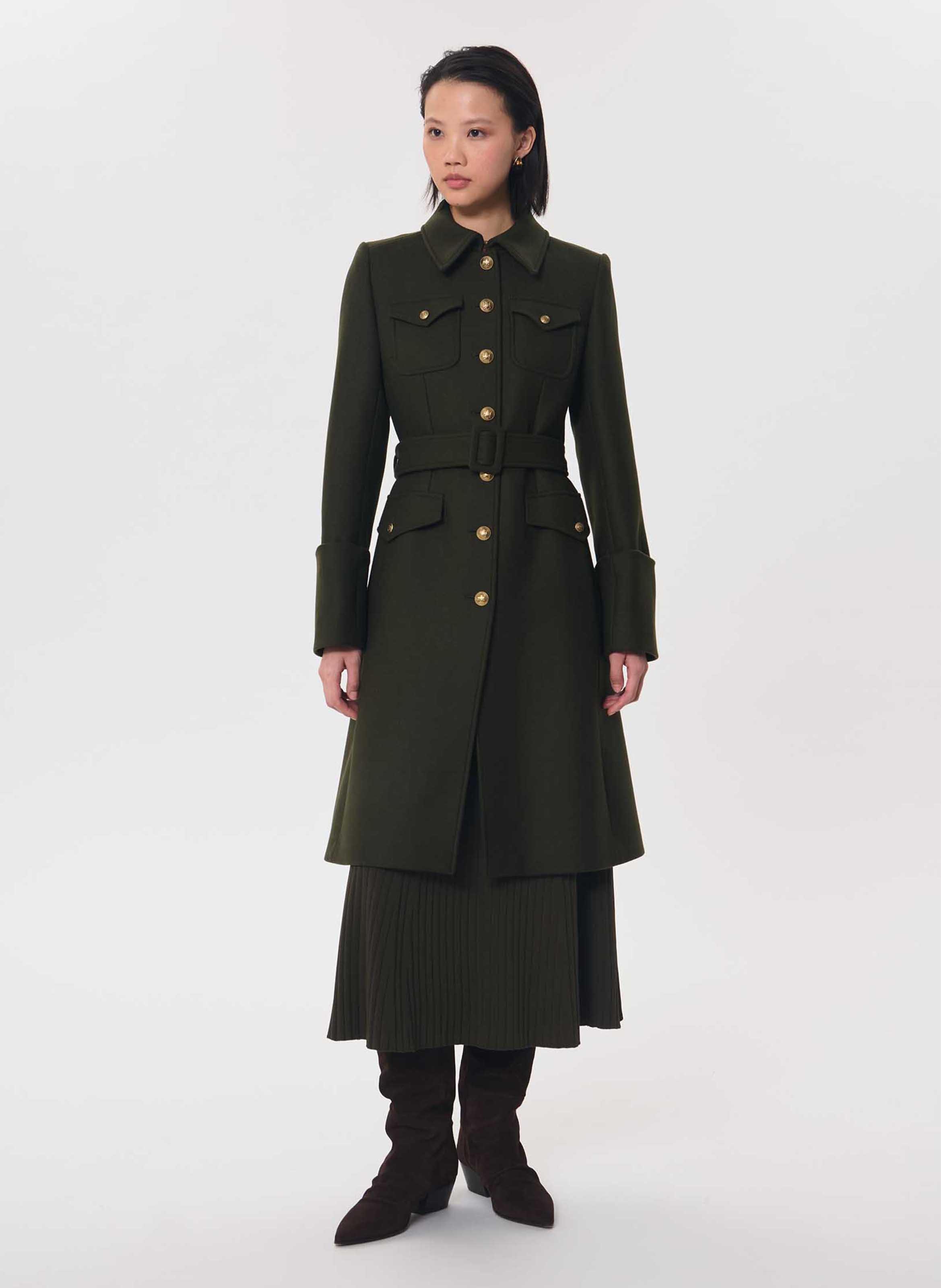 Trench long ceinturé en suède TARA JARMON Vert