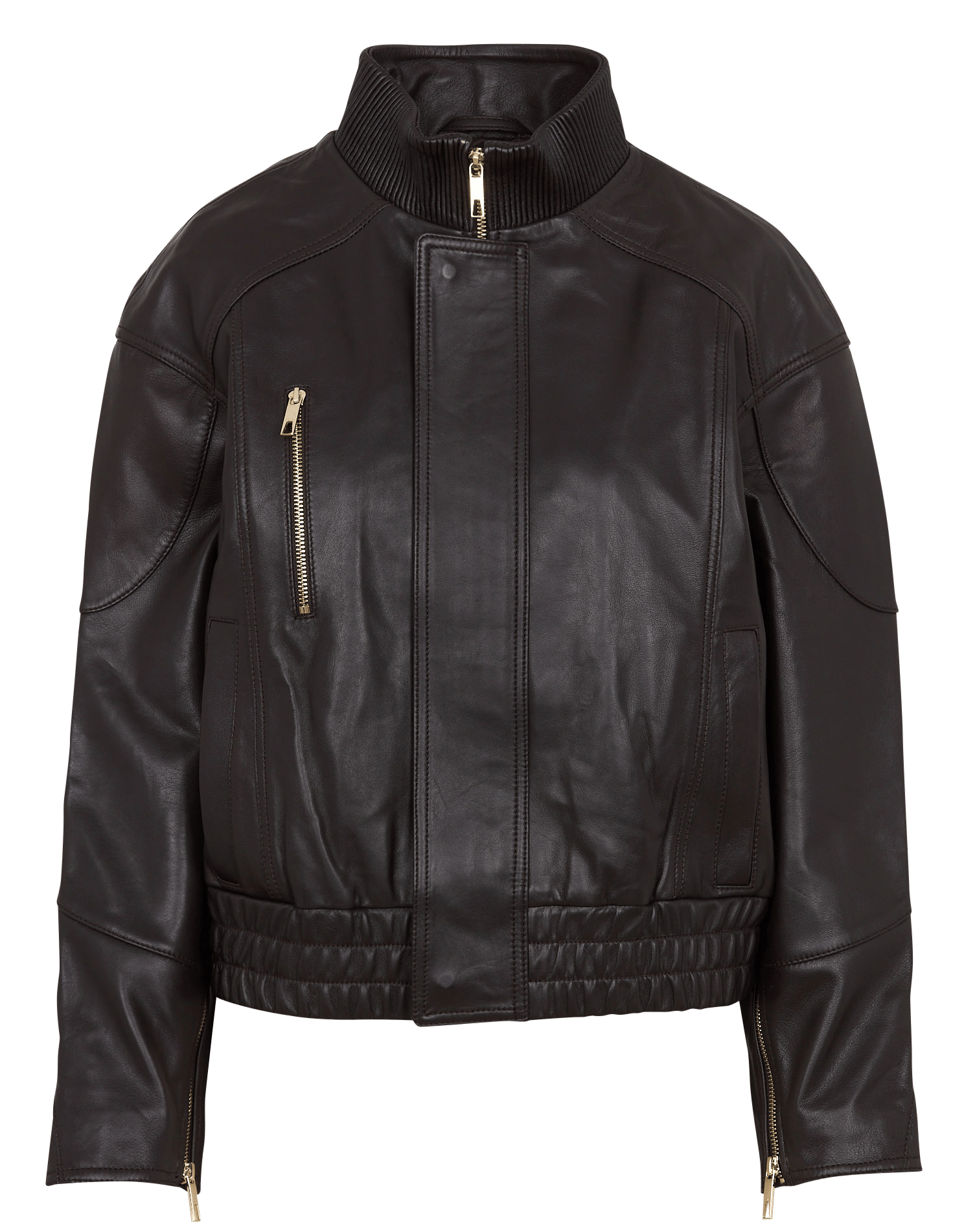 Veste droite col montant en cuir ZAPA Marron