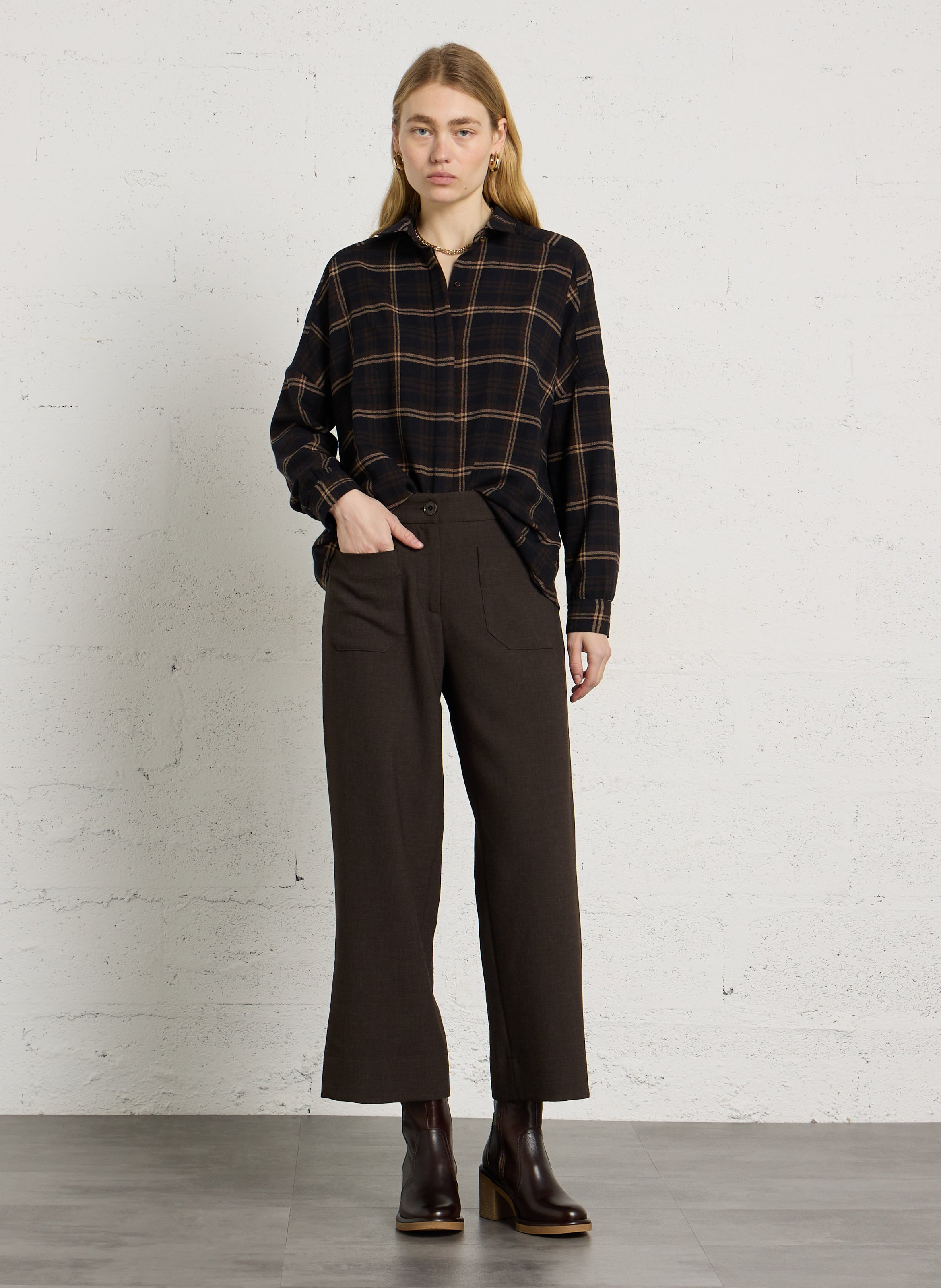 Oversized classic collar shirt in printed wool blend SESSUN Blue