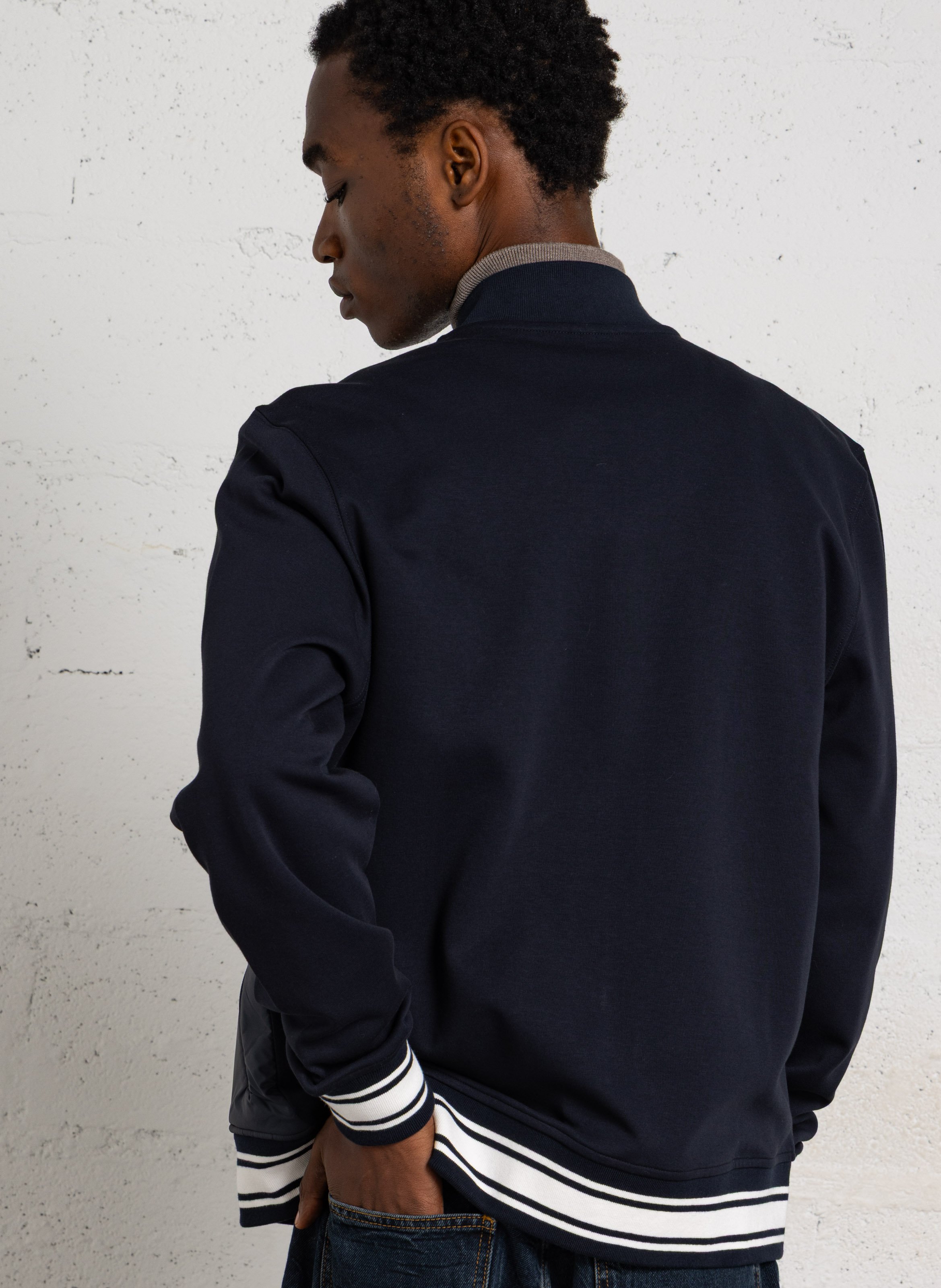 Straight V-neck jacket in blended cotton EDEN PARK Blue