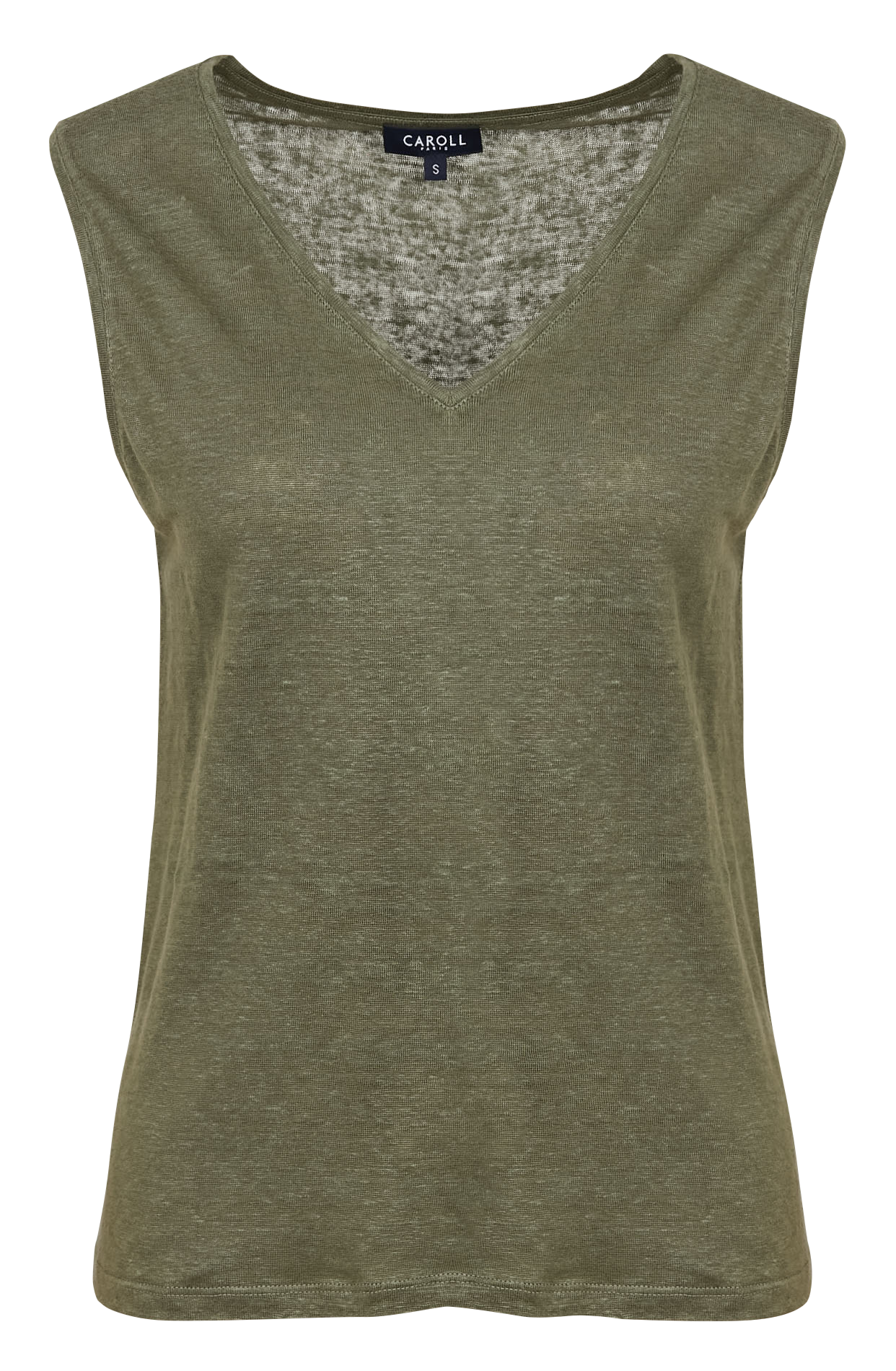 Linen V-neck T-shirt 241T-TRYM Kaki
