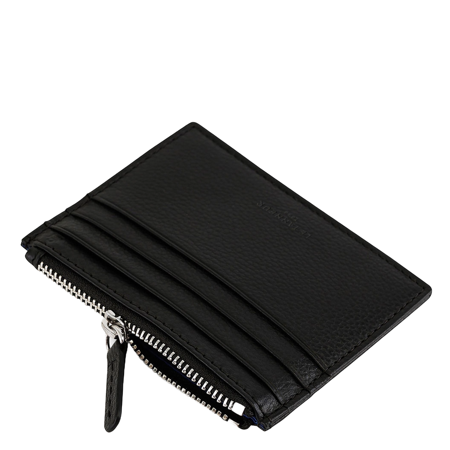 Zipped grained leather card holder LE TANNEUR Black