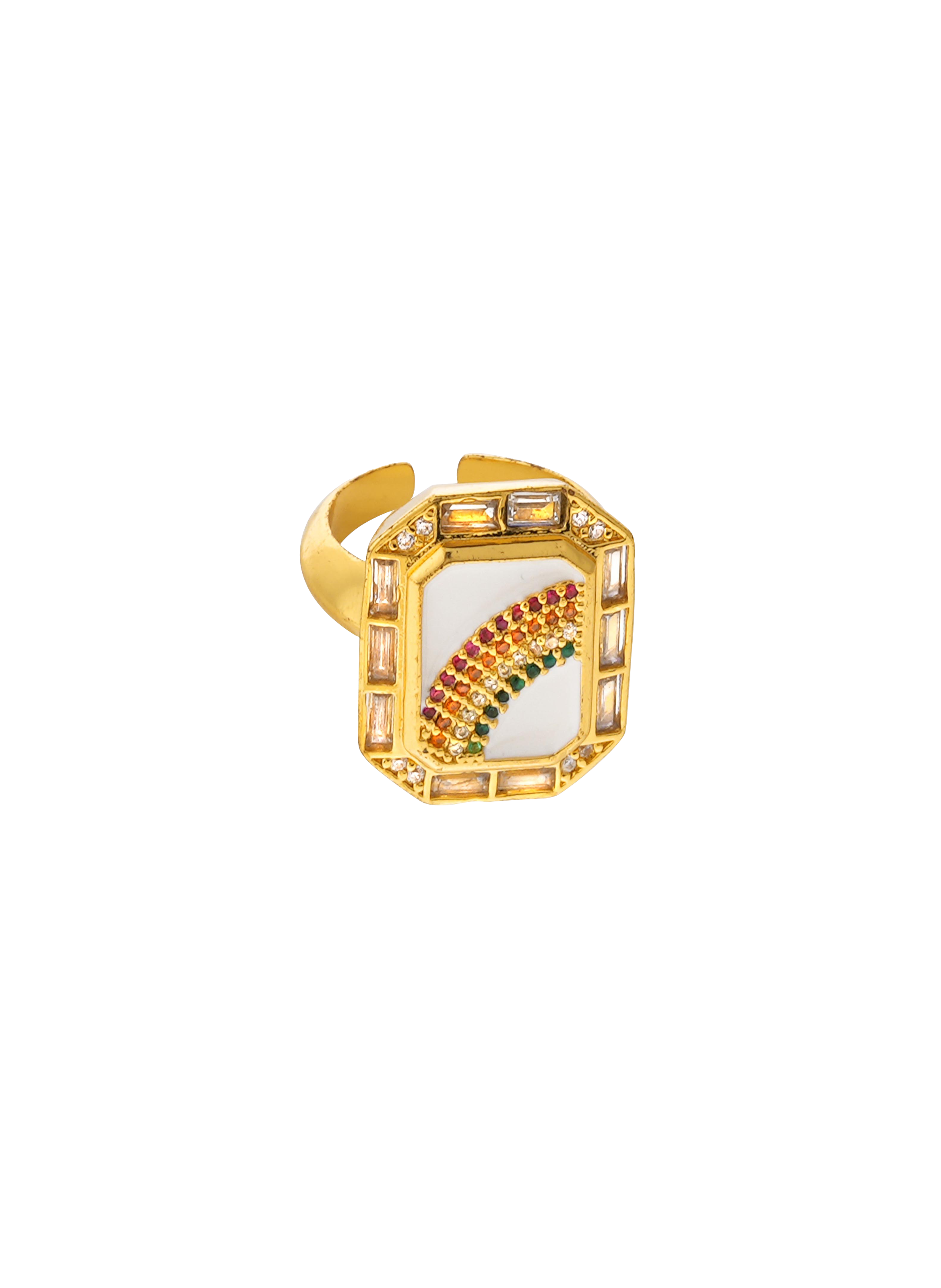 Adjustable ring with cabochon HIPANEMA White