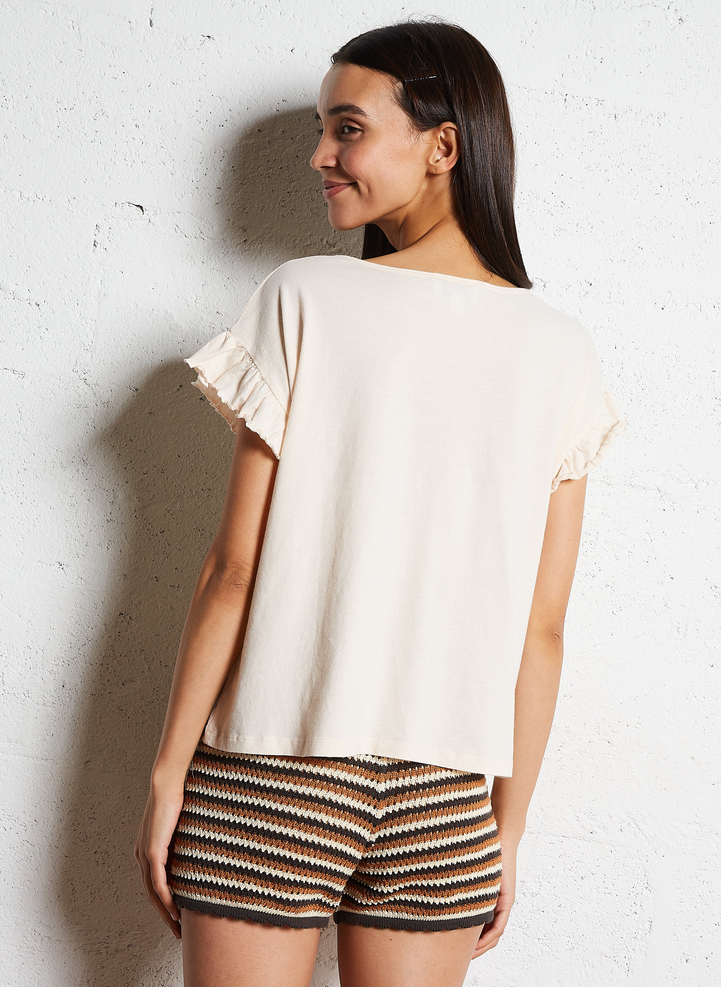 T-Shirt aus Bio-Baumwolle mit V-Ausschnitt EMILE ET IDA Beige